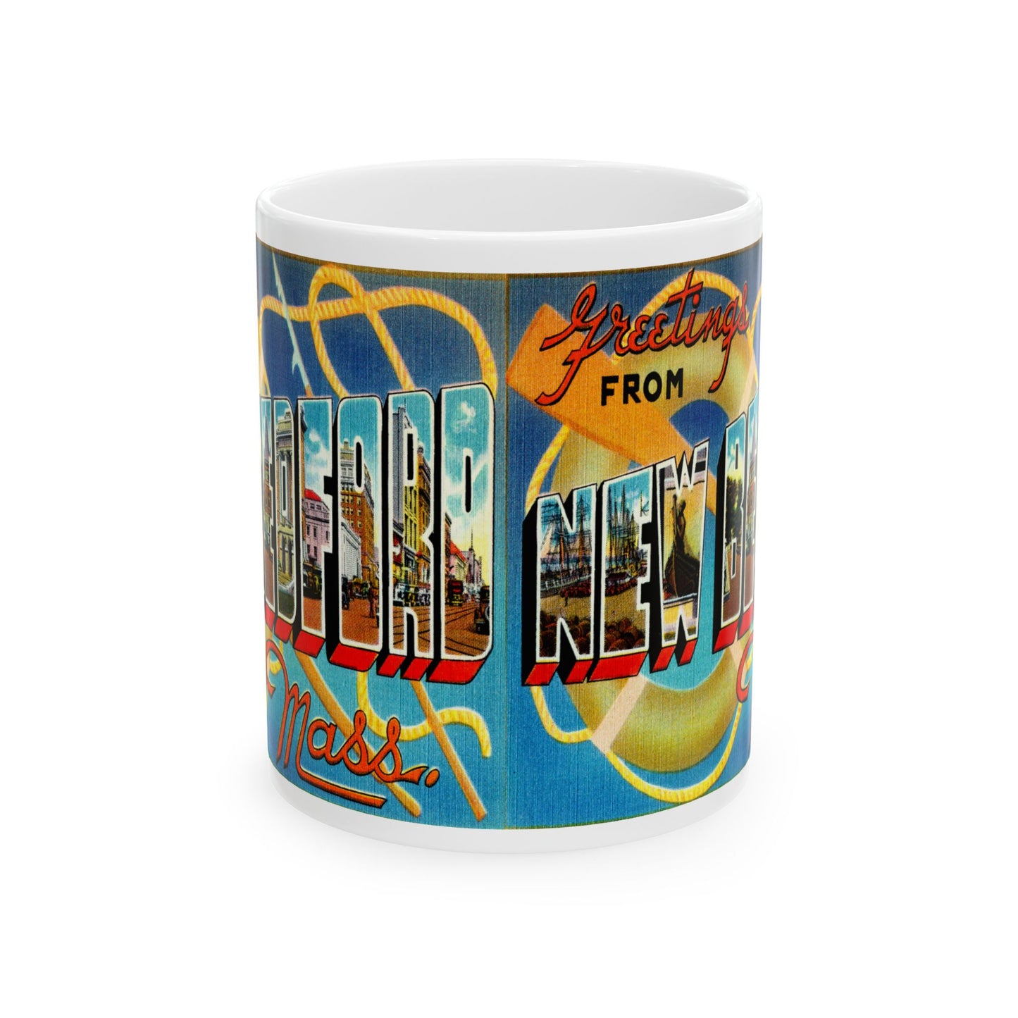 Memebly Colorful Retro Greetings from New Bedford MA Massachusetts Coffee Mug