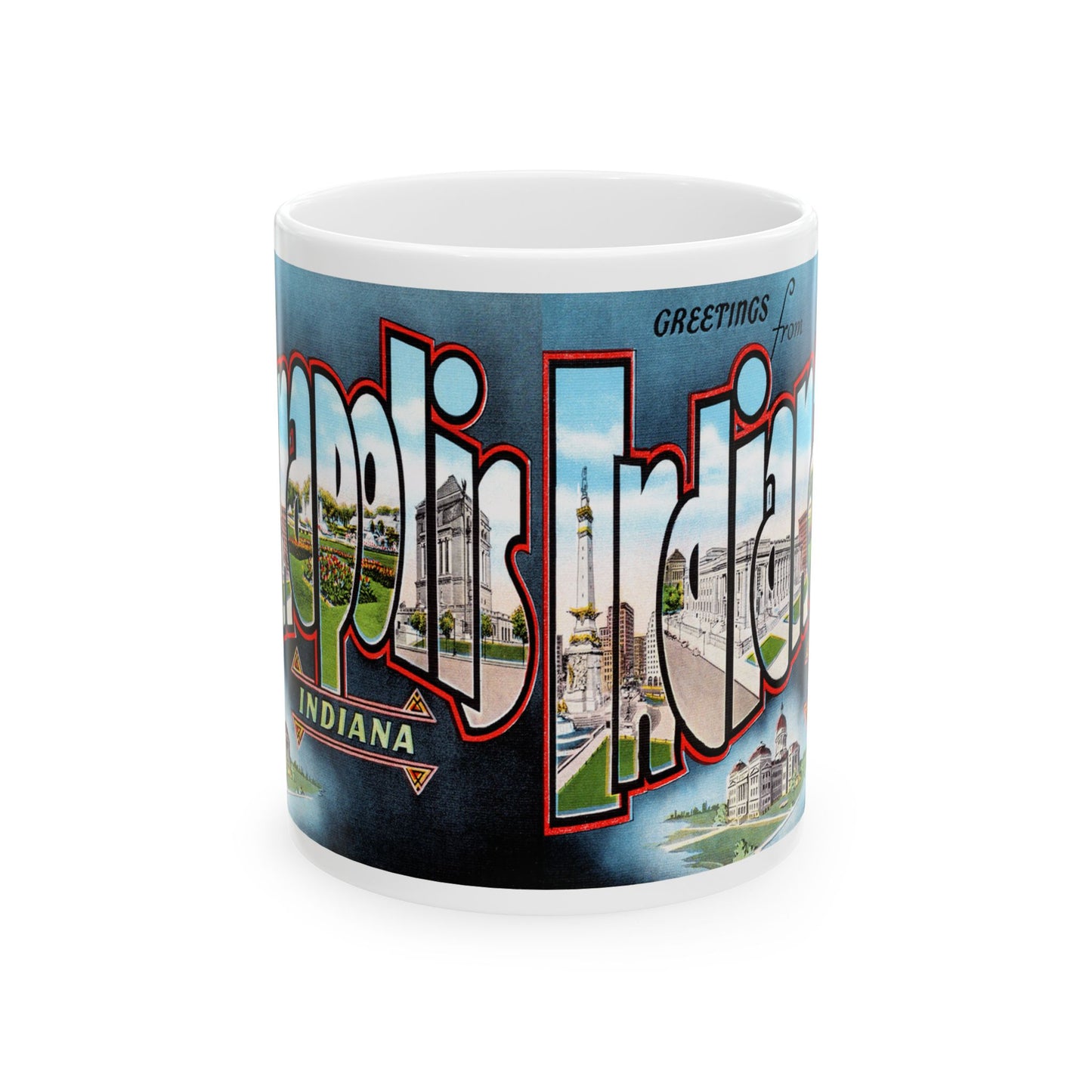 Memebly Vintage Scenic Buildings Greetings from Indianapolis IN Indiana Coffee Mug