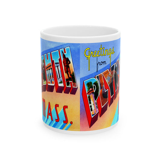 Memebly Colorful Vintage Greetings from Plymouth MA Massachusetts Coffee Mug