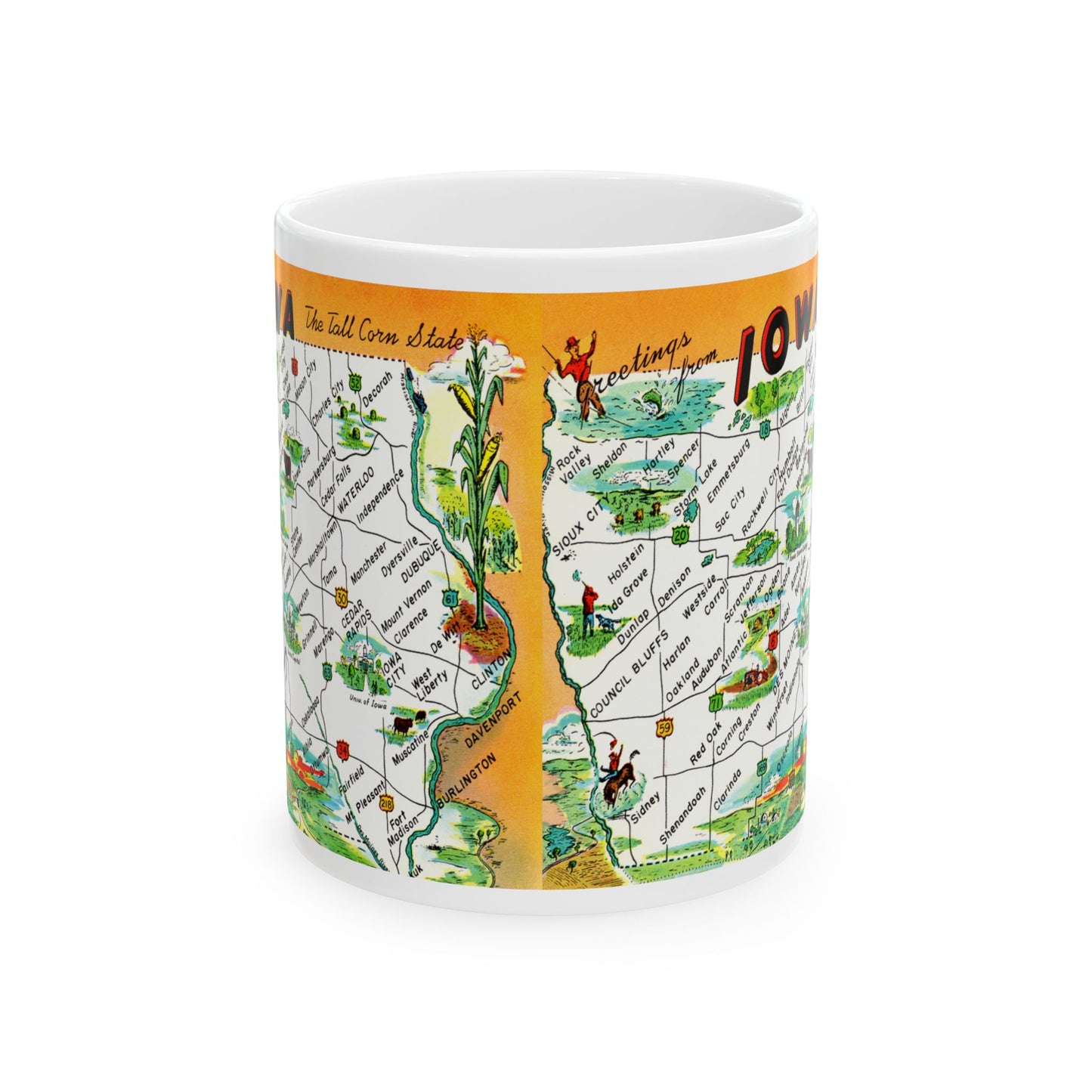 Memebly Retro Greetings from Iowa IA Map Coffee Mug