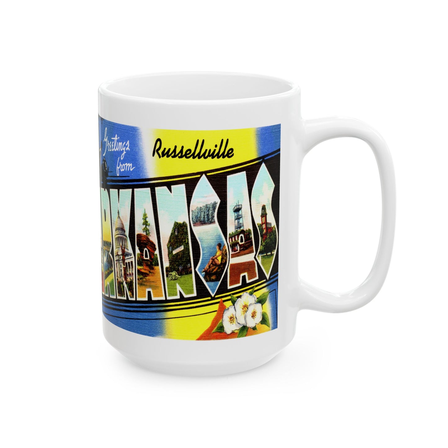 Memebly Vintage Greetings from Russellville AR Arkansas Coffee Mug