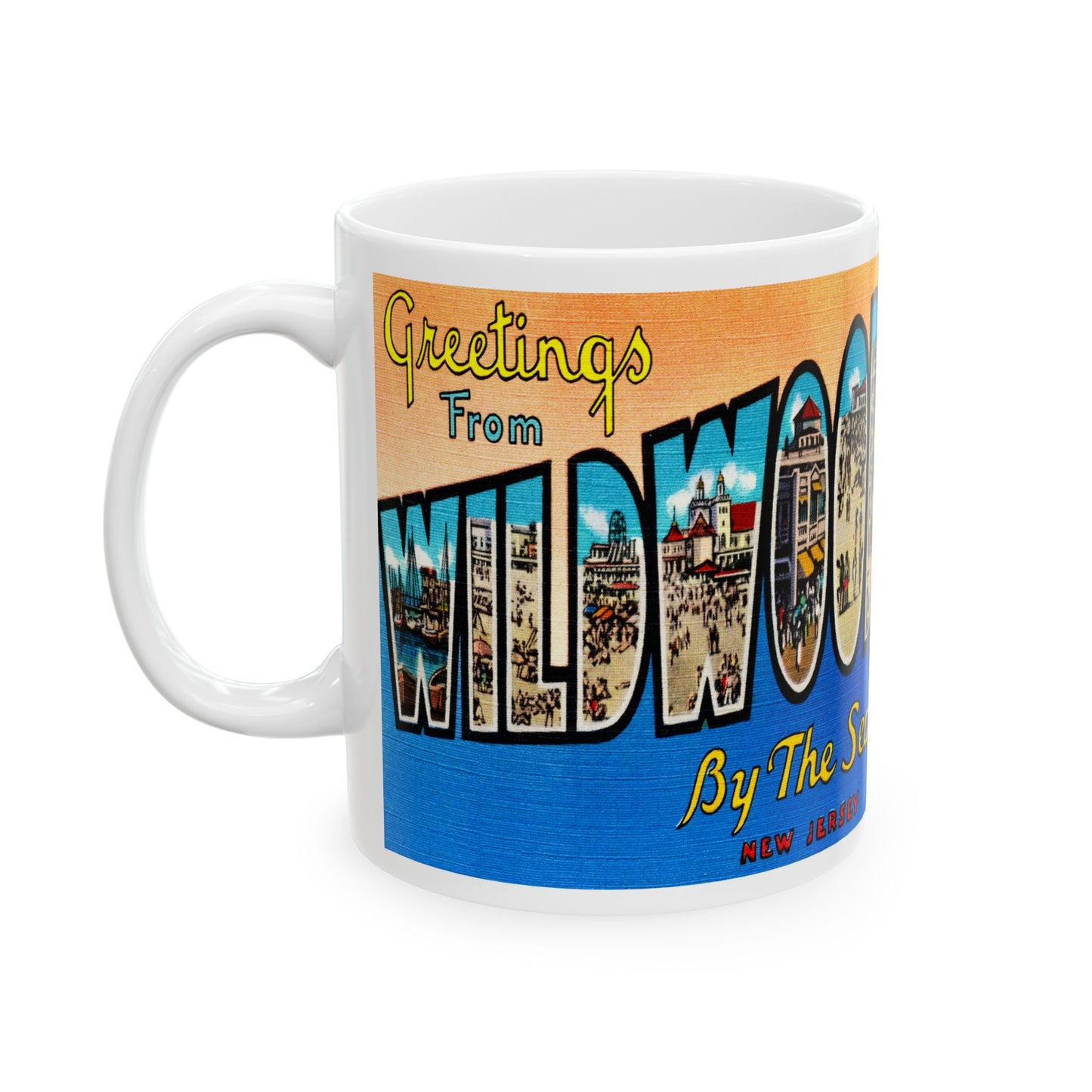 Memebly Scenic Colorful Greetings from Wildwood by the Sea NJ New Jersey Coffee Mug