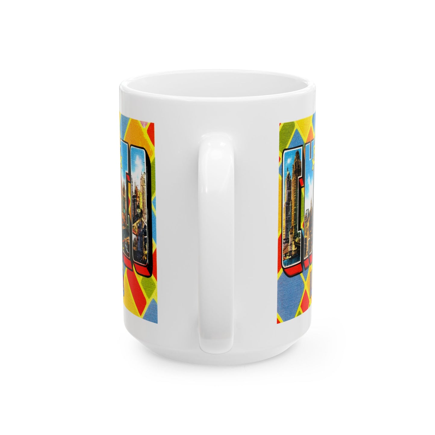 Memebly Colorful Scenic Greetings from Chicago IL Coffee Mug