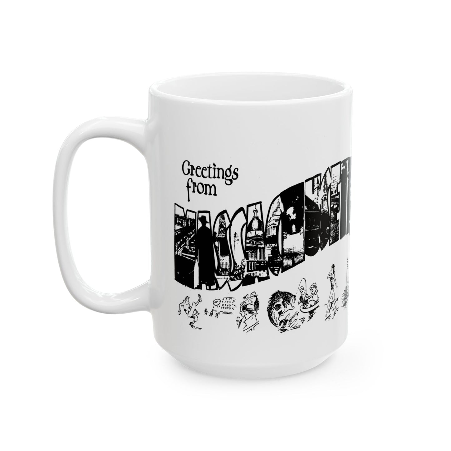 Memebly Retro 1950s Greetings from Massachusetts MA Coffee Mug