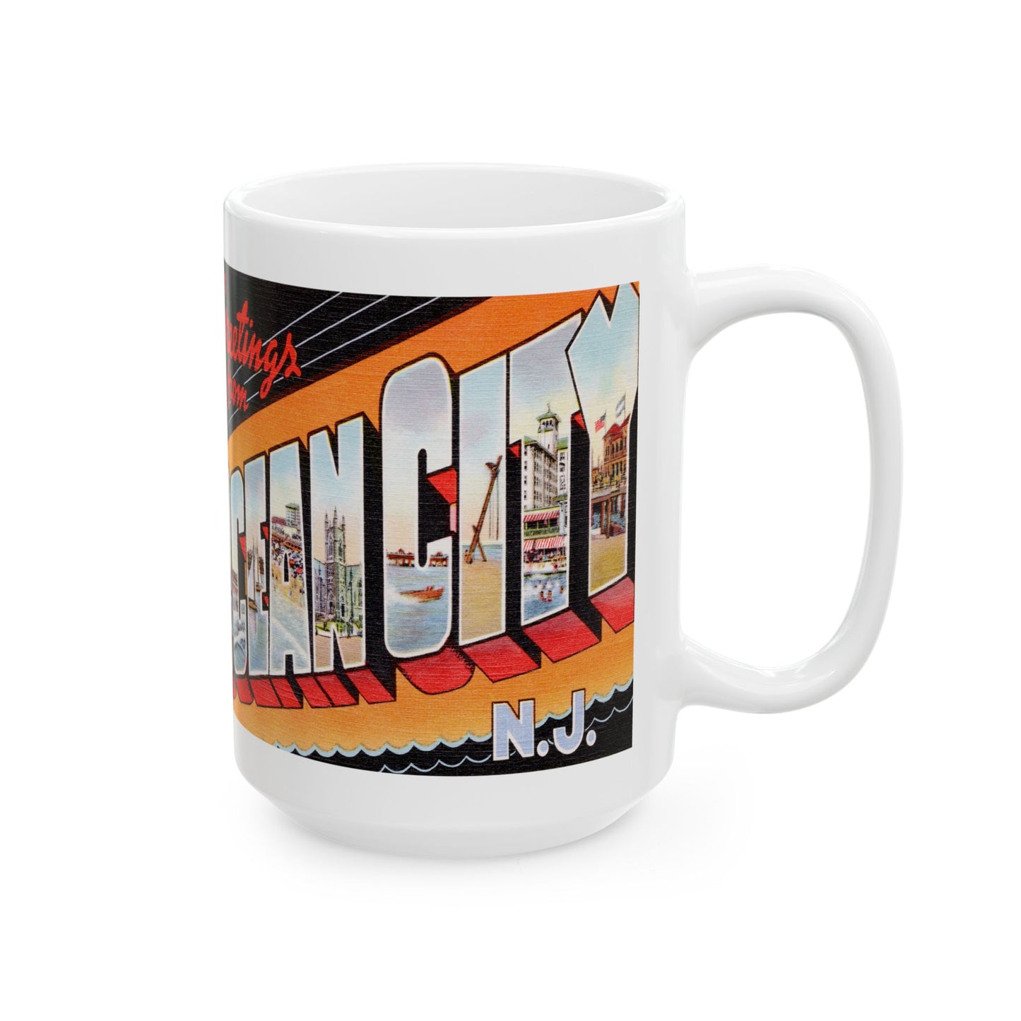 Memebly Vintage Greetings from Ocean City NJ New Jersey Coffee Mug