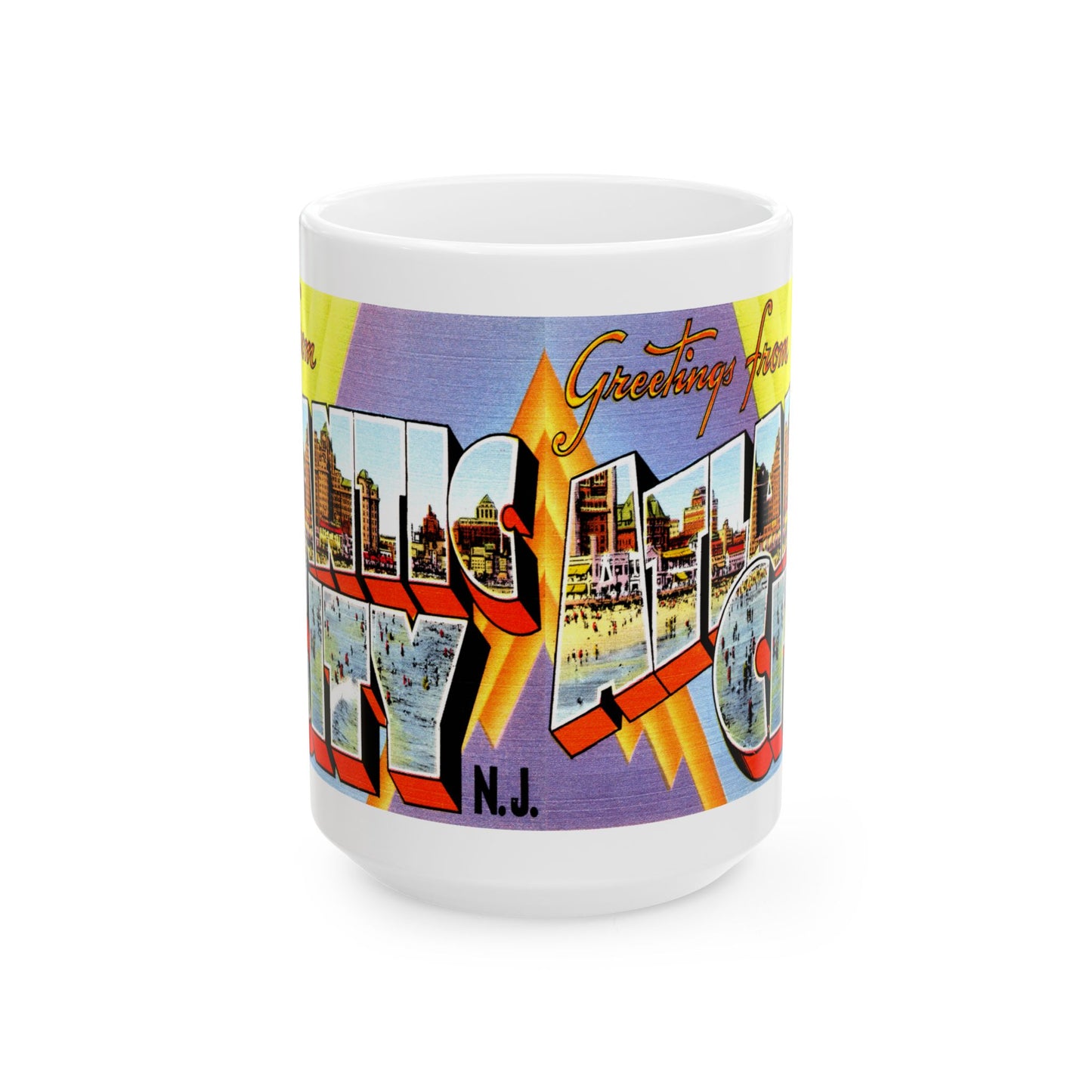 Memebly Vintage Greetings from Atlantic City NJ New Jersey Coffee Mug - Violet Image