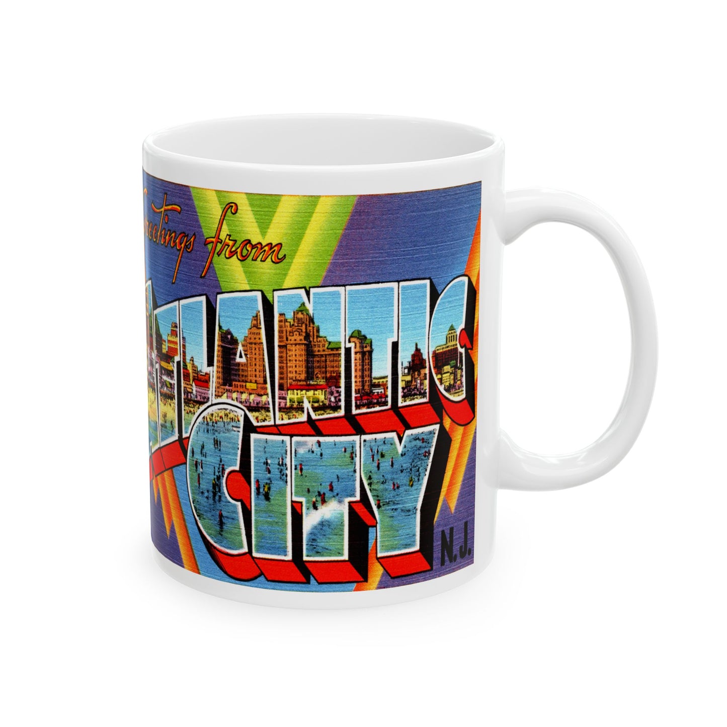 Memebly Vintage Greetings from Atlantic City NJ New Jersey Coffee Mug