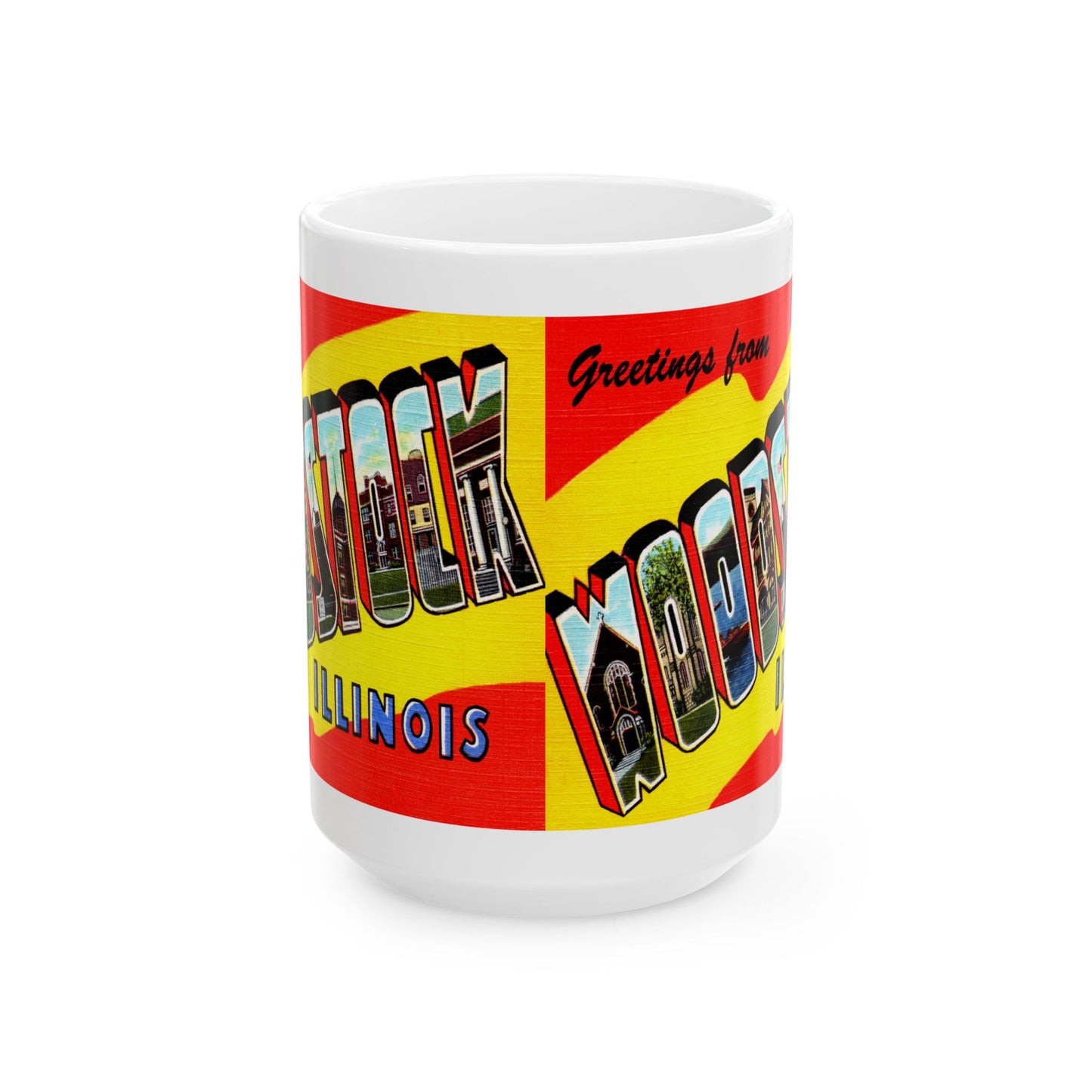 Memebly Vintage Greetings from Woodstock IL Coffee Mug