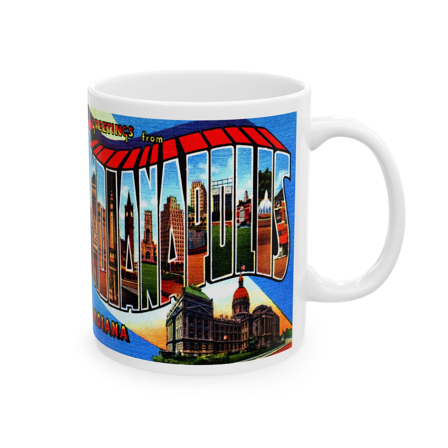 Memebly Colorful Retro Greetings from Indianapolis IN Indiana Coffee Mug