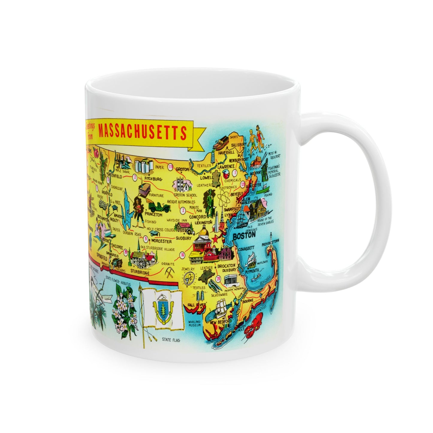 Memebly Retro  Greetings from Massachusetts MA Map Coffee Mug