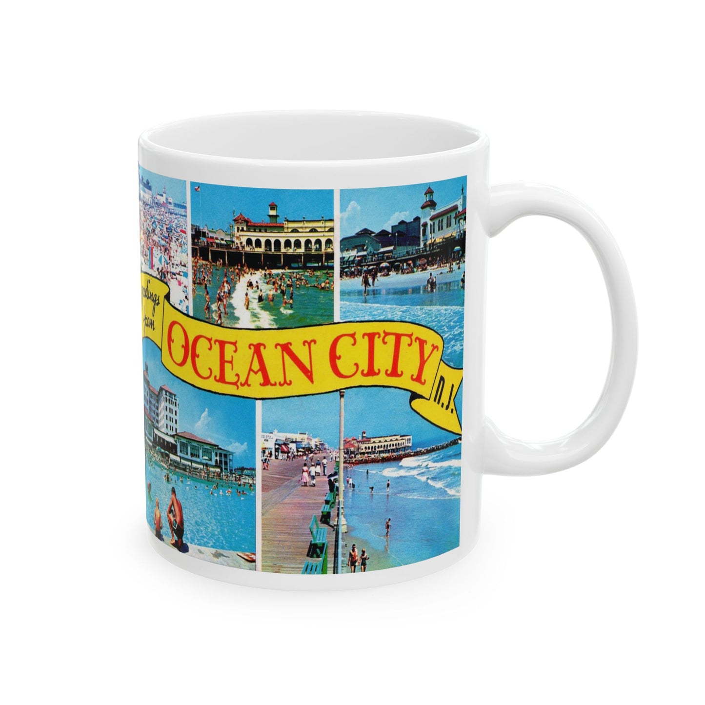 Memebly Retro 1950s Greetings from Ocean City NJ New Jersey Coffee Mug