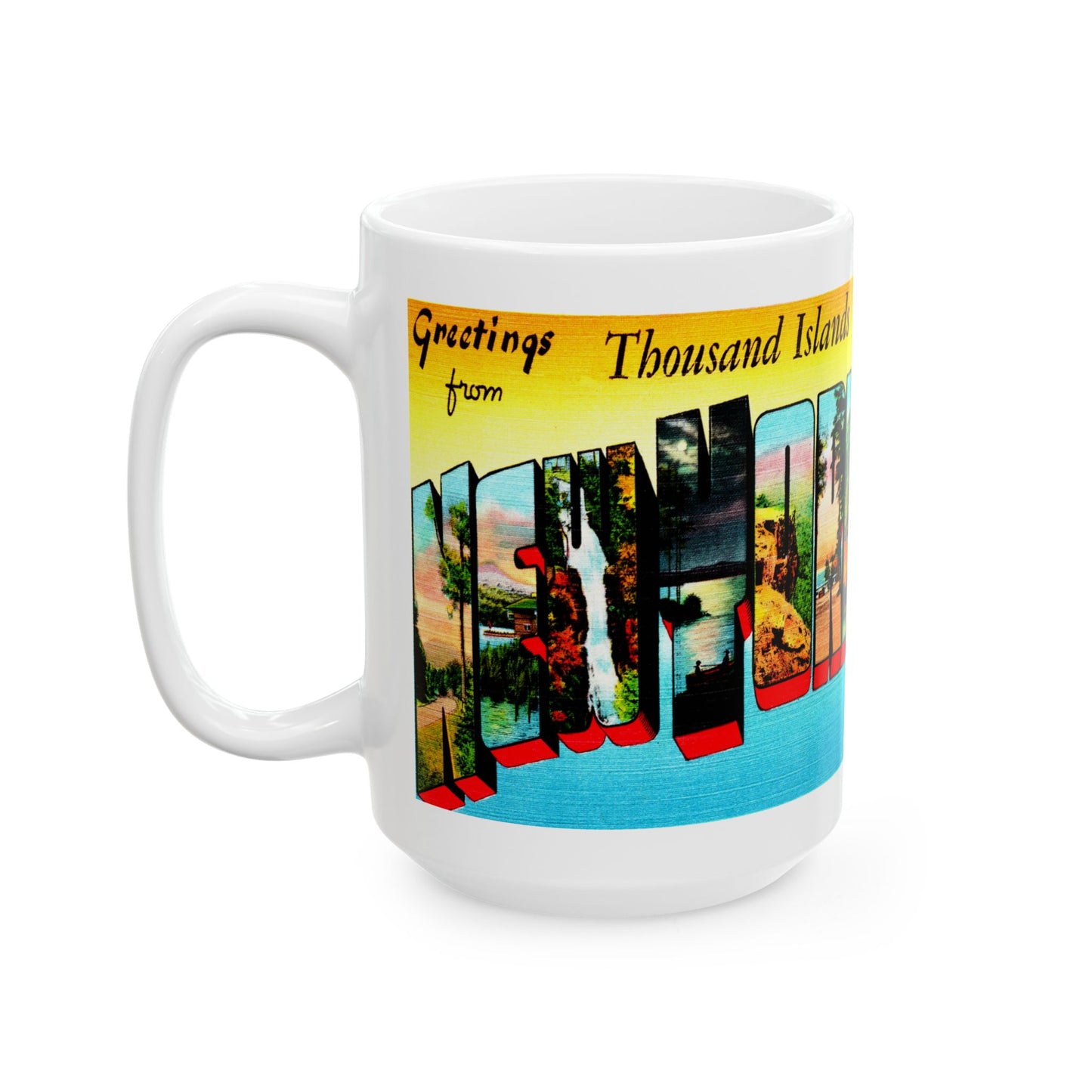 Memebly Retro Greetings from Thousand Islands NY New York Coffee Mug