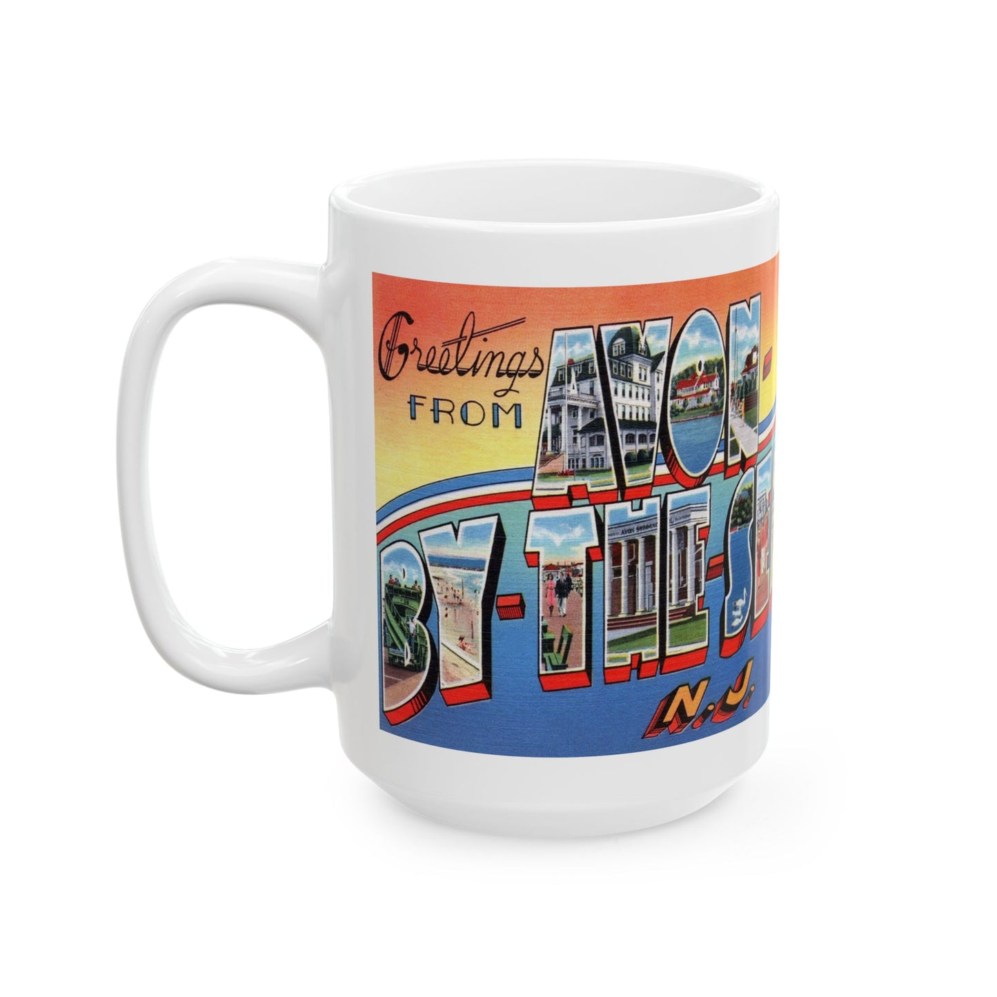 Memebly Vintage Greetings from Avon by the Sea NJ New Jersey Coffee Mug