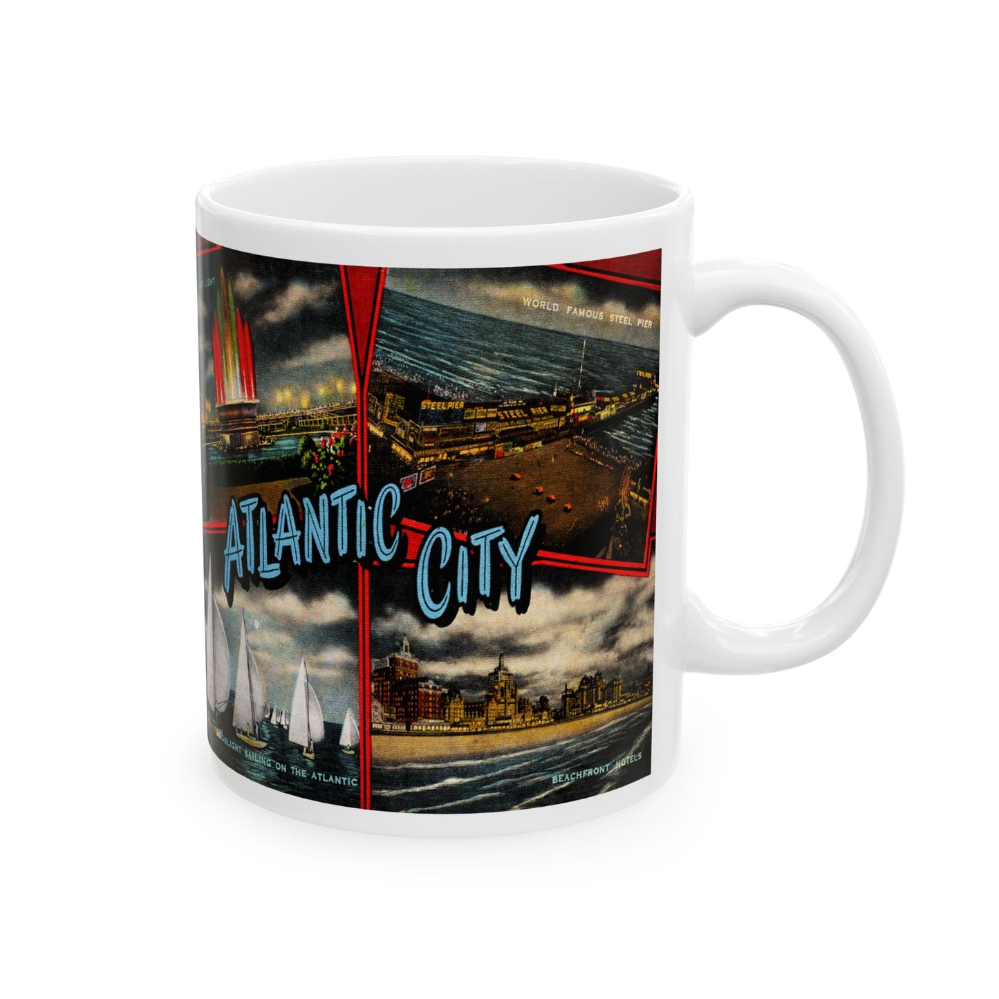 Memebly Vintage NIght time Greetings from Atlantic City NJ New Jersey Coffee Mug