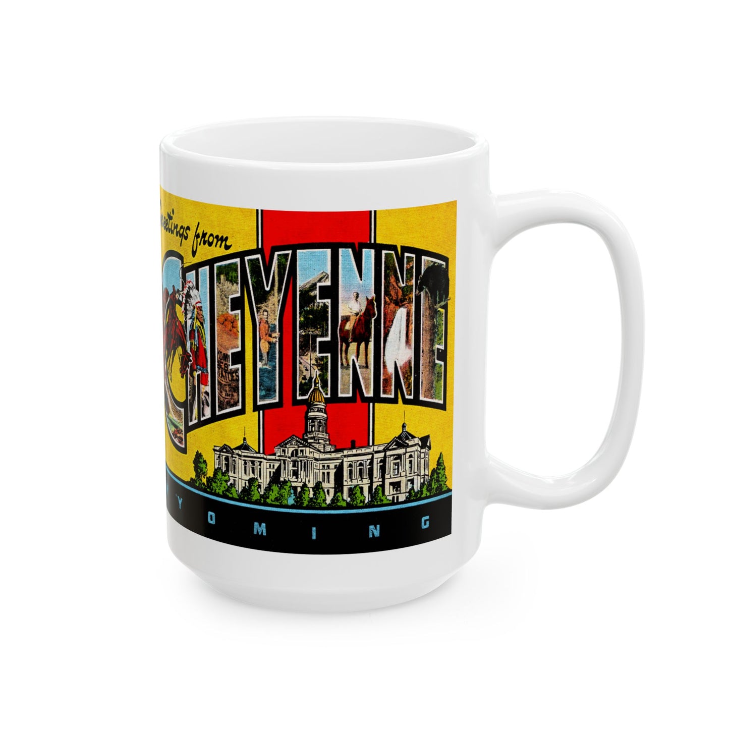 Memebly Vintage Greetings from Cheyenne WY Wyoming Coffee Mug