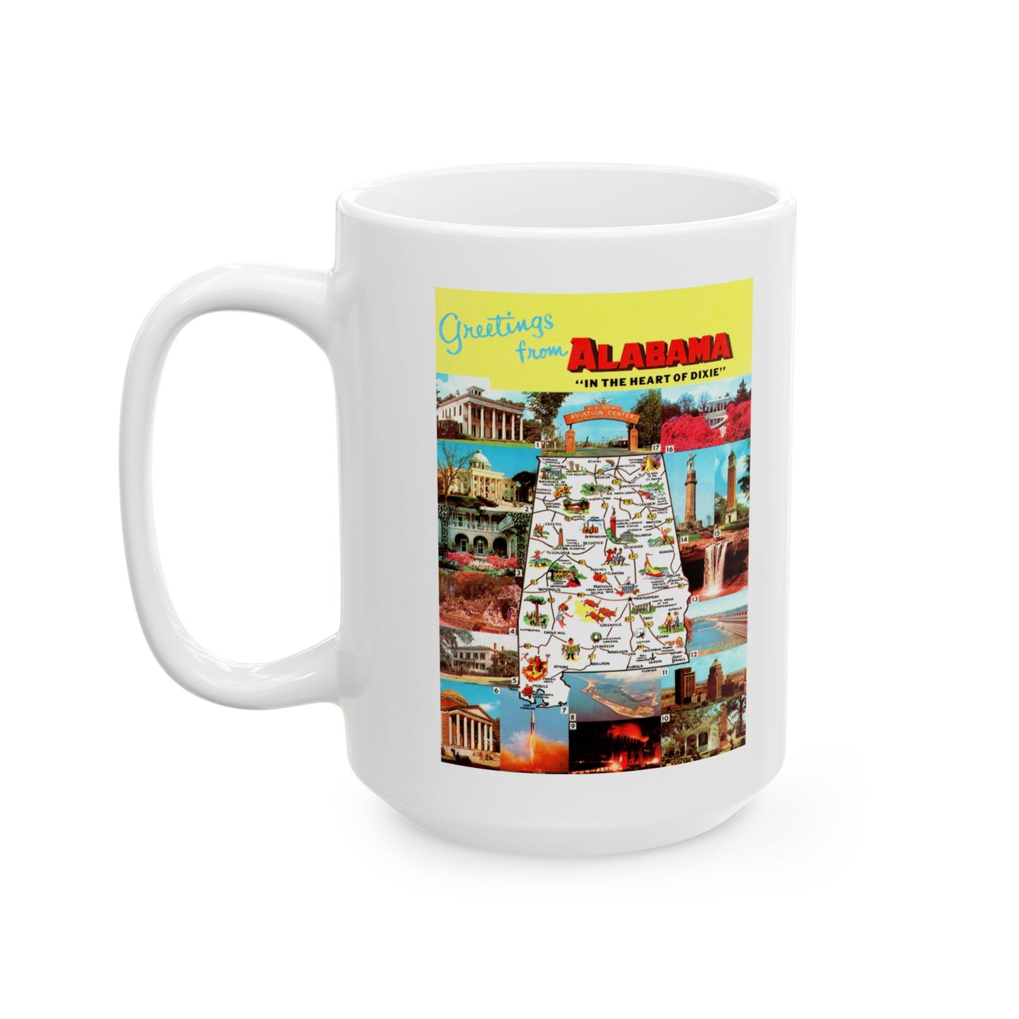 Memebly Retro 1950s Greetings from Alabama Map Coffee Mug