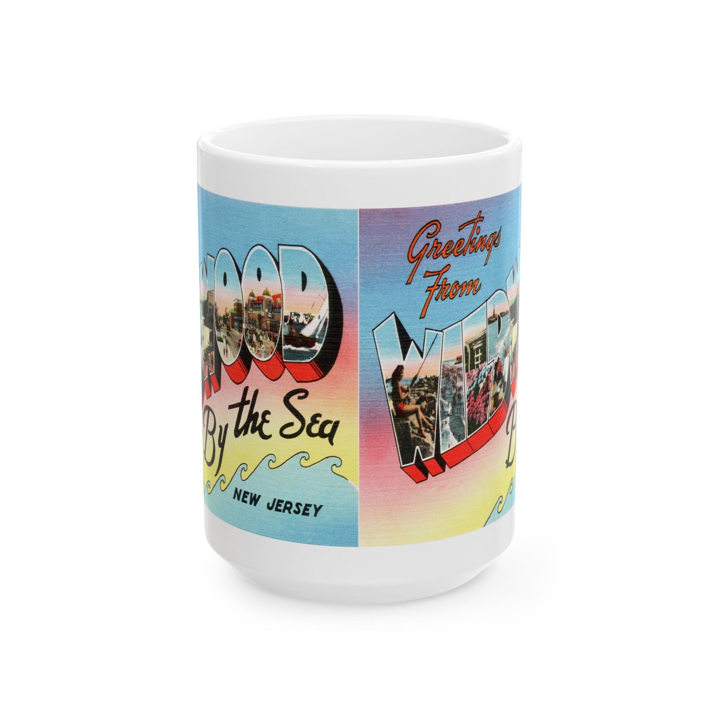 Memebly Vintage Waves Greetings from Wildwood by the Sea NJ New Jersey Coffee Mug