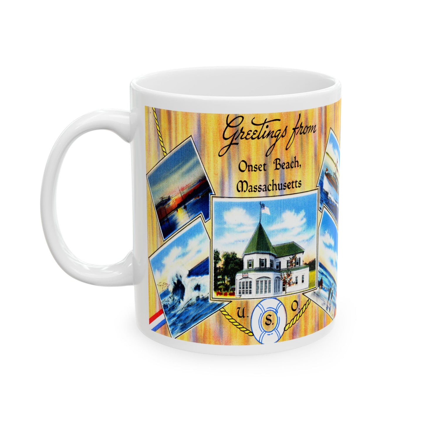 Memebly vintage Greetings from Onset Beach MA Massachusetts Coffee Mug