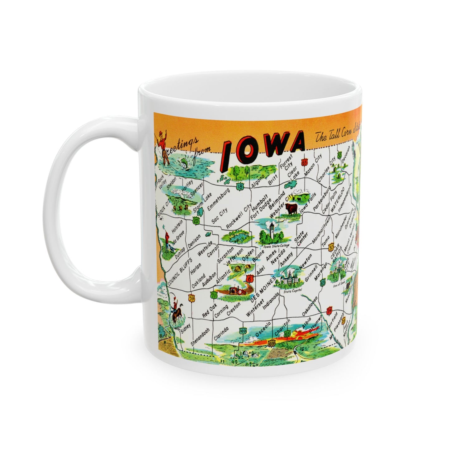 Memebly Retro Greetings from Iowa IA Map Coffee Mug