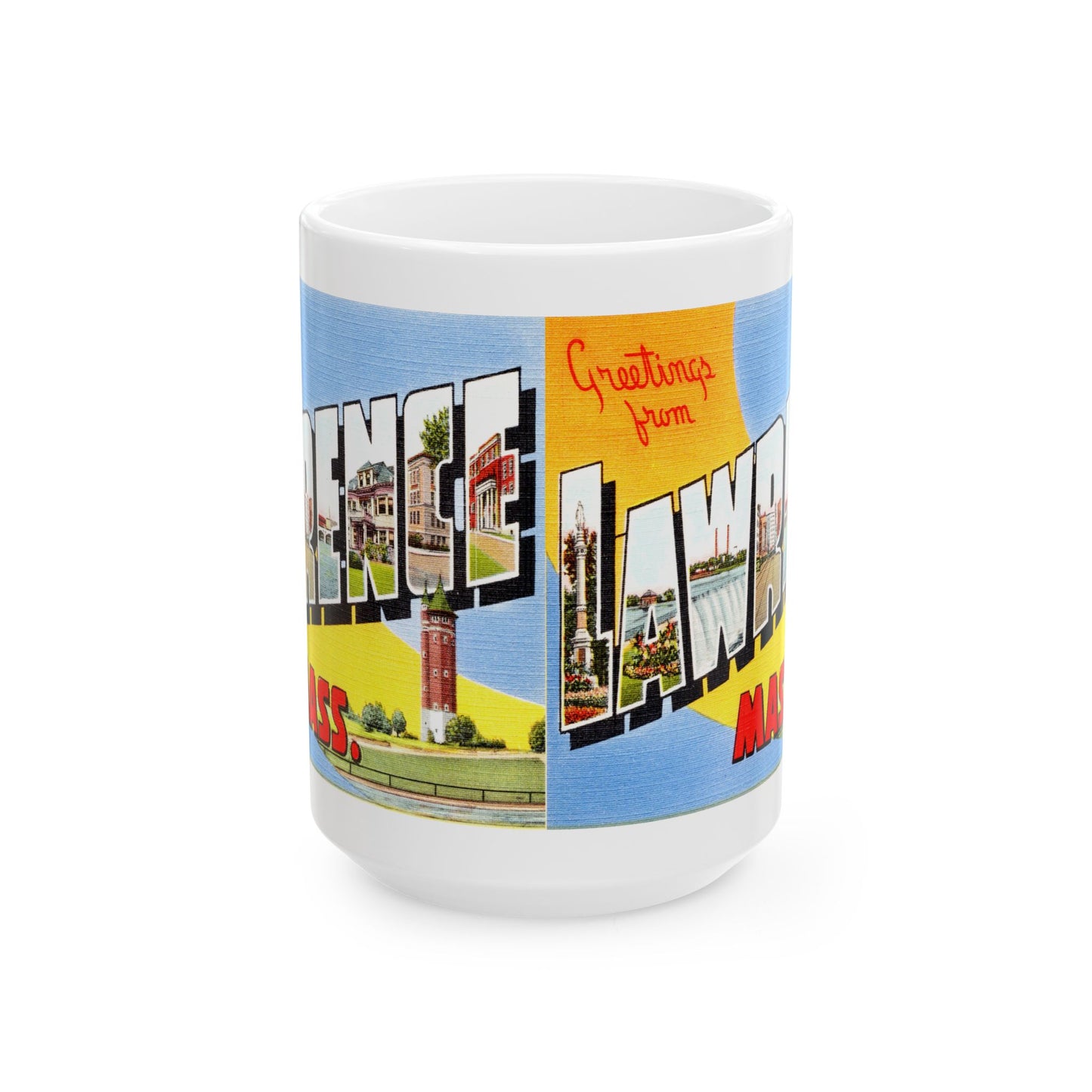 Memebly Scenic Vintage Greetings from Lawrence MA Massachusetts Coffee Mug