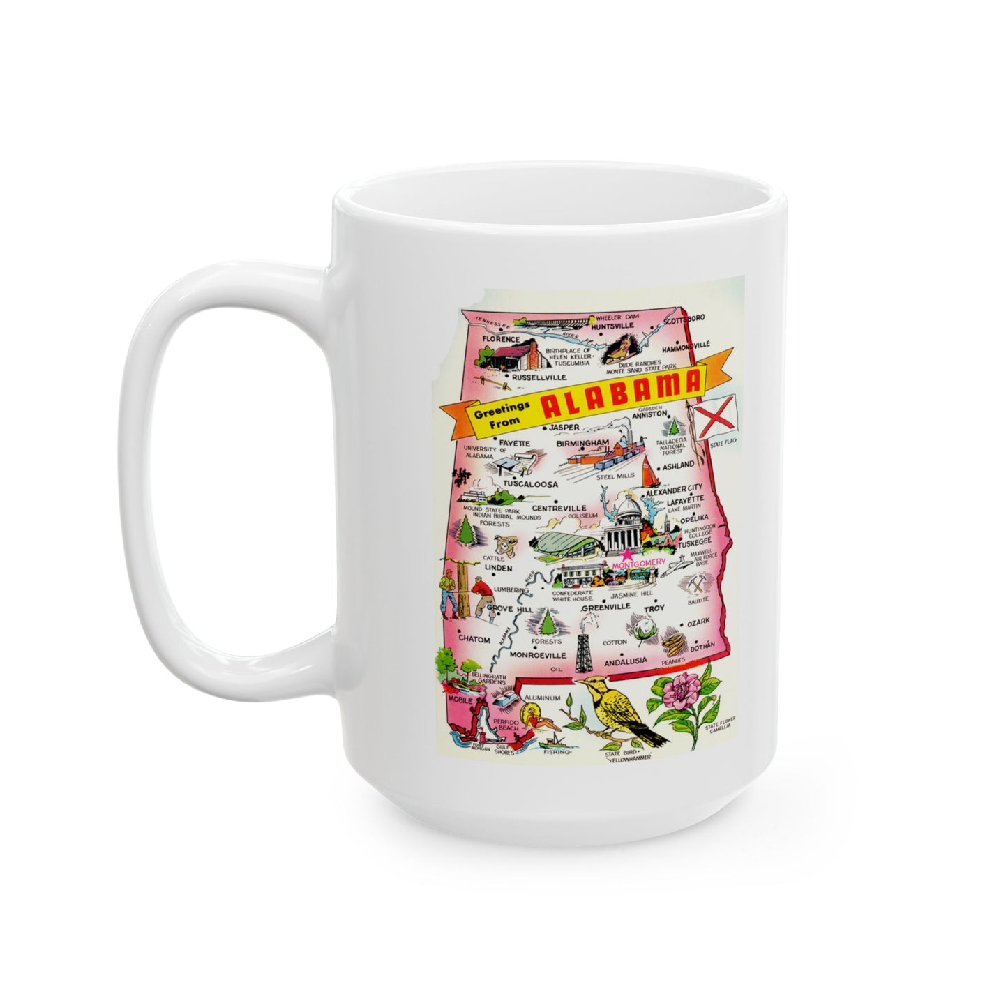 Memebly Vintage Greetings from Alabama Map Coffee Mug