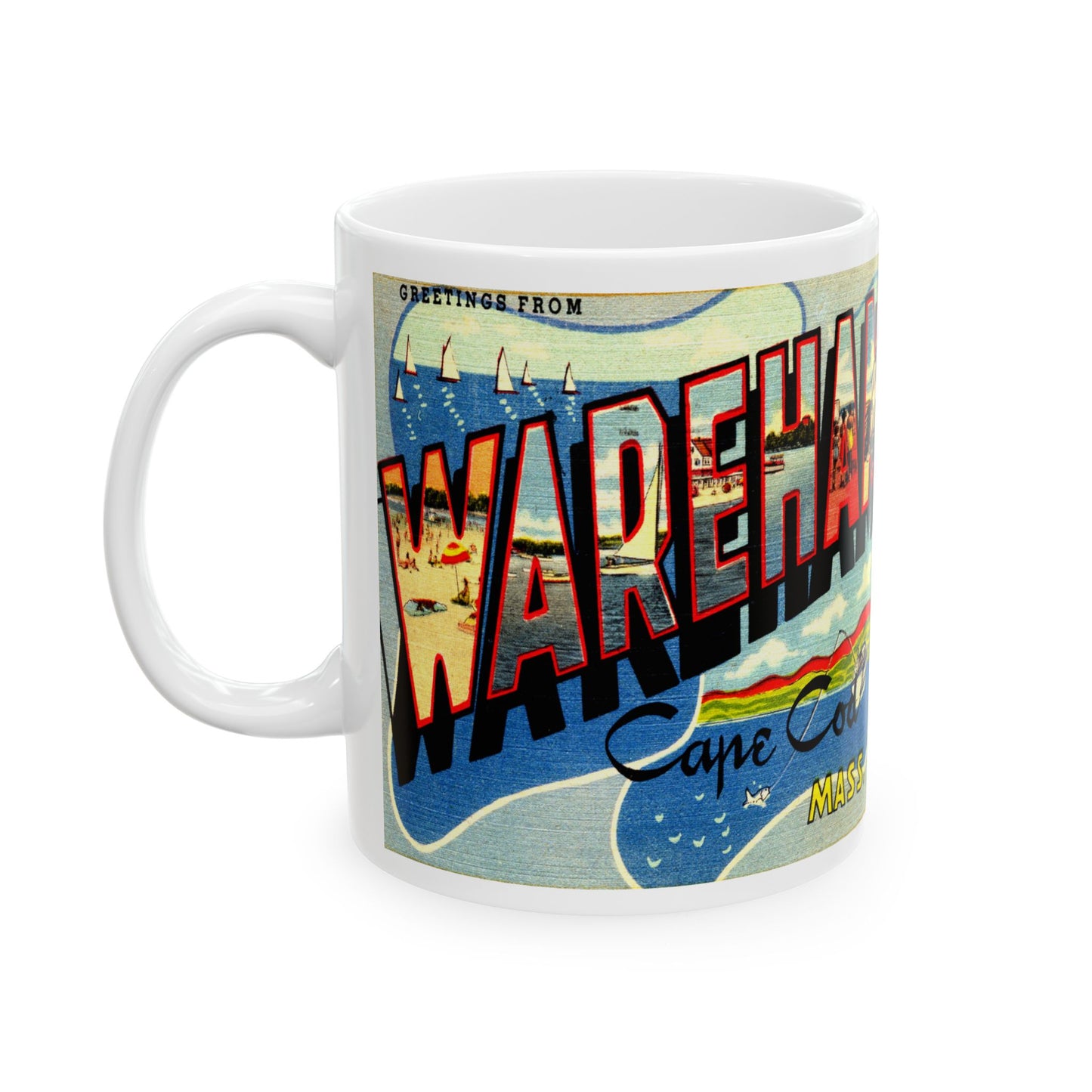 Memebly Scenic Vintage Greetings from Wareham Cape Cod MA Massachusetts Coffee Mug