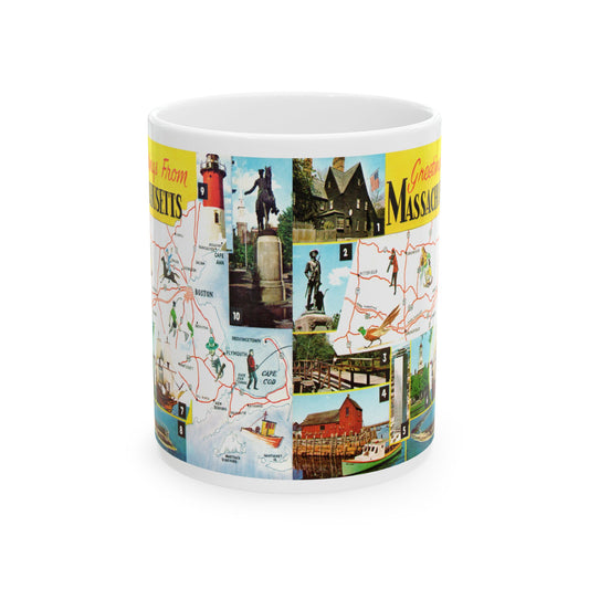 Memebly Vintage Greetings from Massachusetts MA Map Coffee Mug