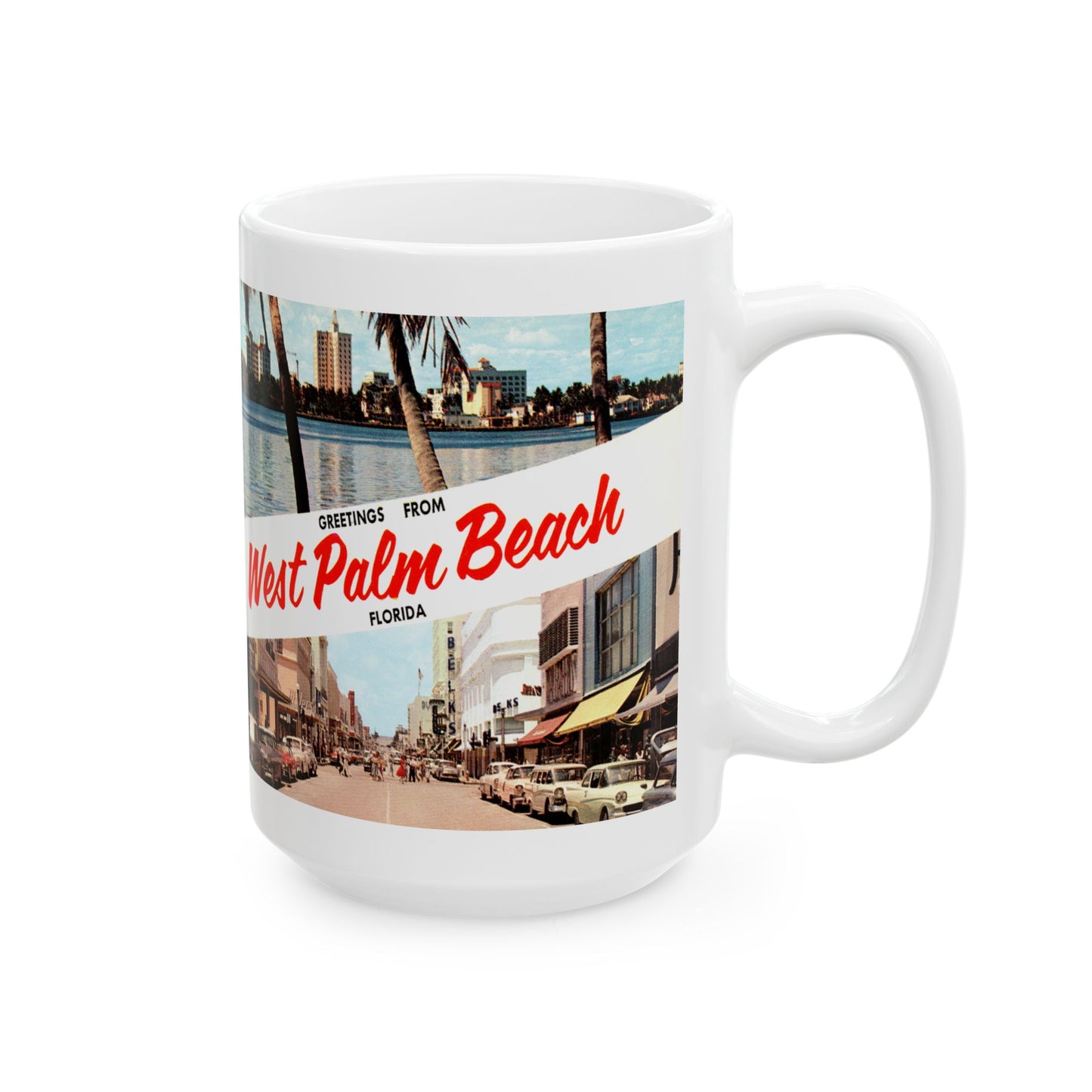 Memebly Retro 1950s Greetings from West Palm Beach FL Florida Coffee Mug