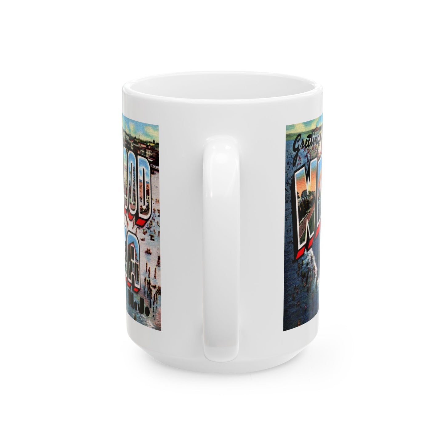 Memebly Scenic Vintage Beach Greetings from Wildwood by the Sea NJ New Jersey Coffee Mug