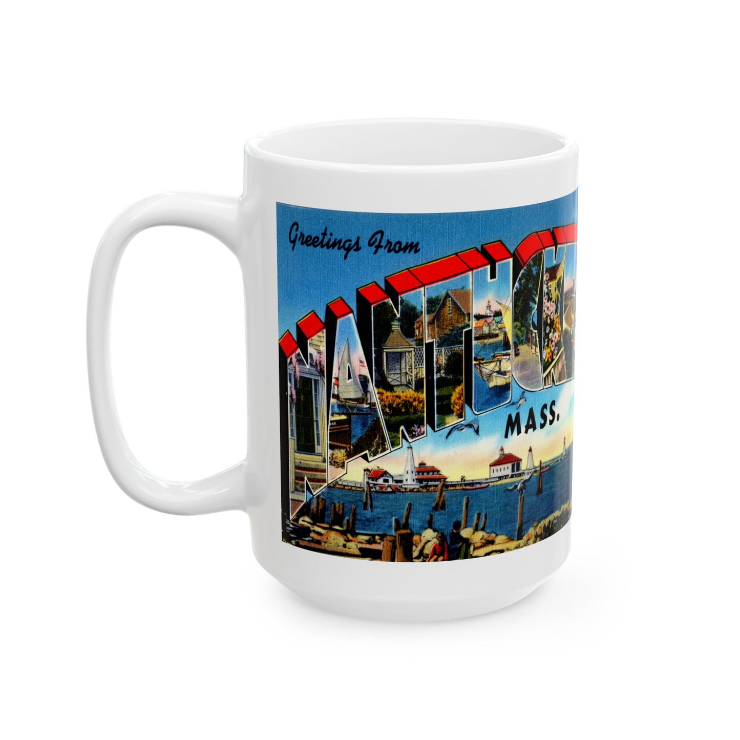 Memebly Vintage Greetings from Nantucket MA Massachusetts Coffee Mug