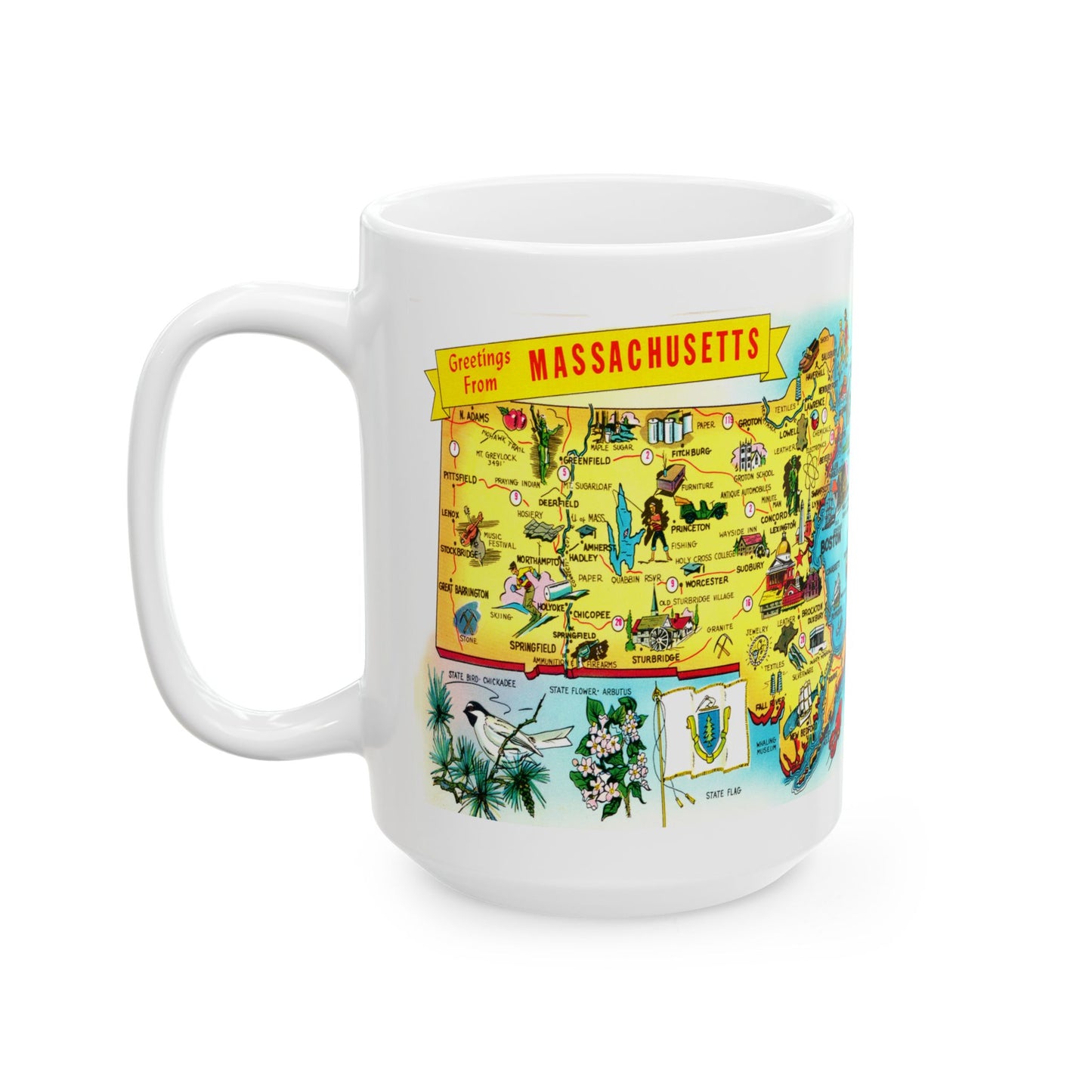 Memebly Retro  Greetings from Massachusetts MA Map Coffee Mug