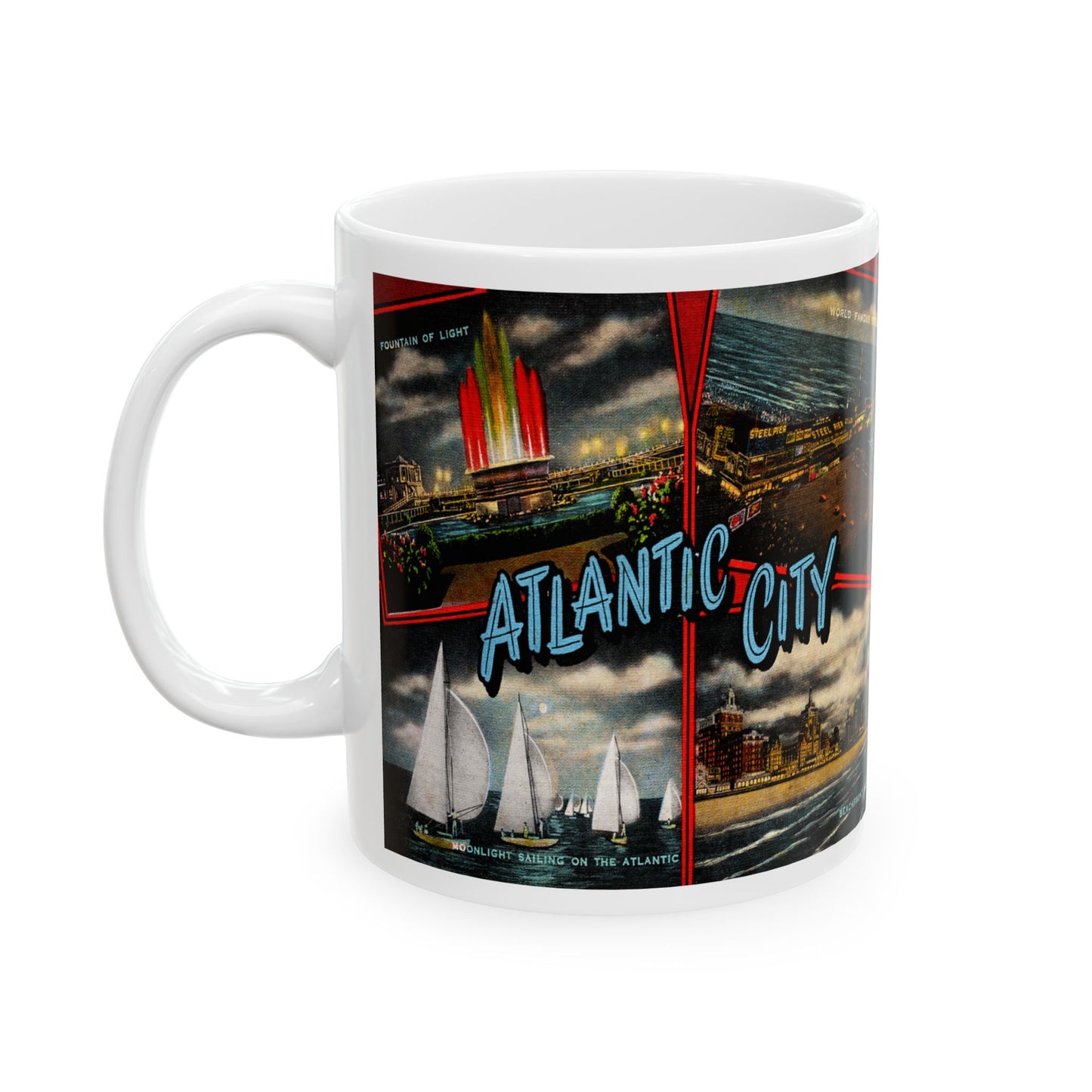 Memebly Vintage NIght time Greetings from Atlantic City NJ New Jersey Coffee Mug