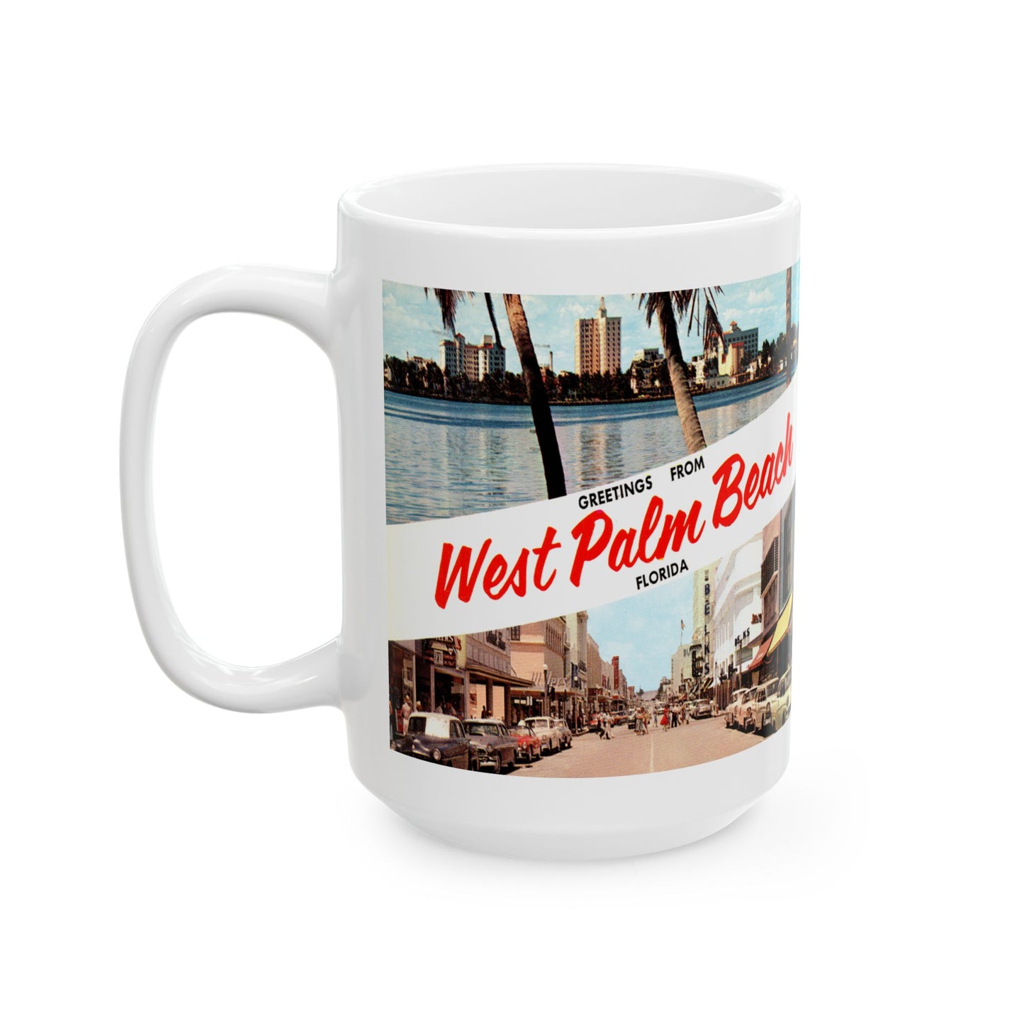 Memebly Retro 1950s Greetings from West Palm Beach FL Florida Coffee Mug