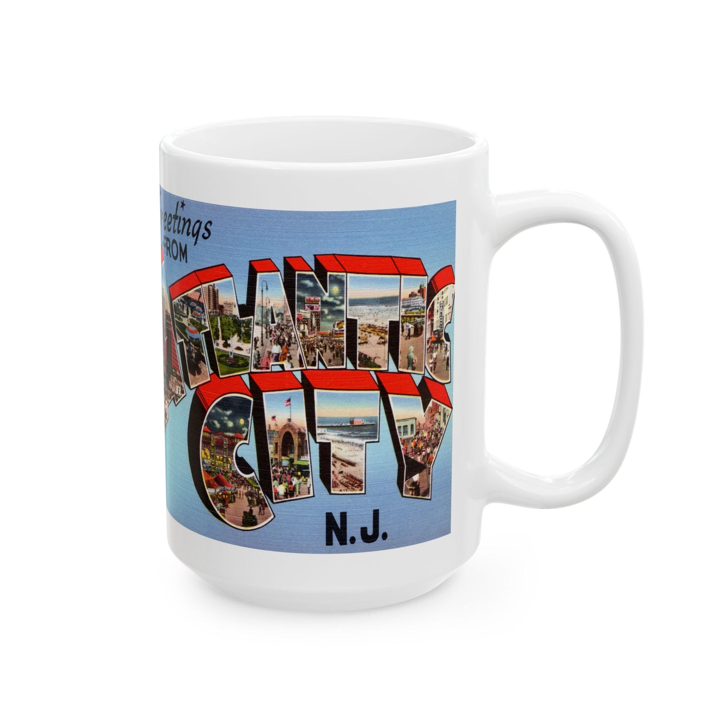 Memebly Scenic Retro Greetings from Atlantic City NJ New Jersey Coffee Mug