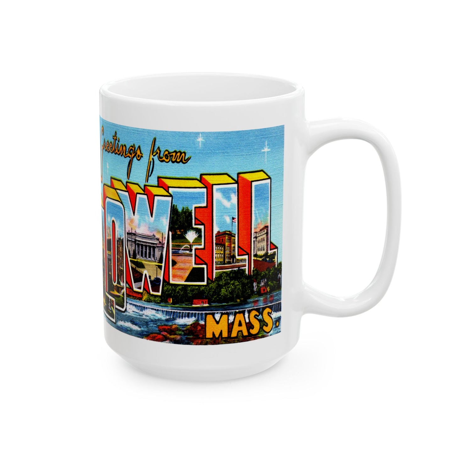 Memebly Vintage Greetings from Lowell MA Massachusetts Coffee Mug