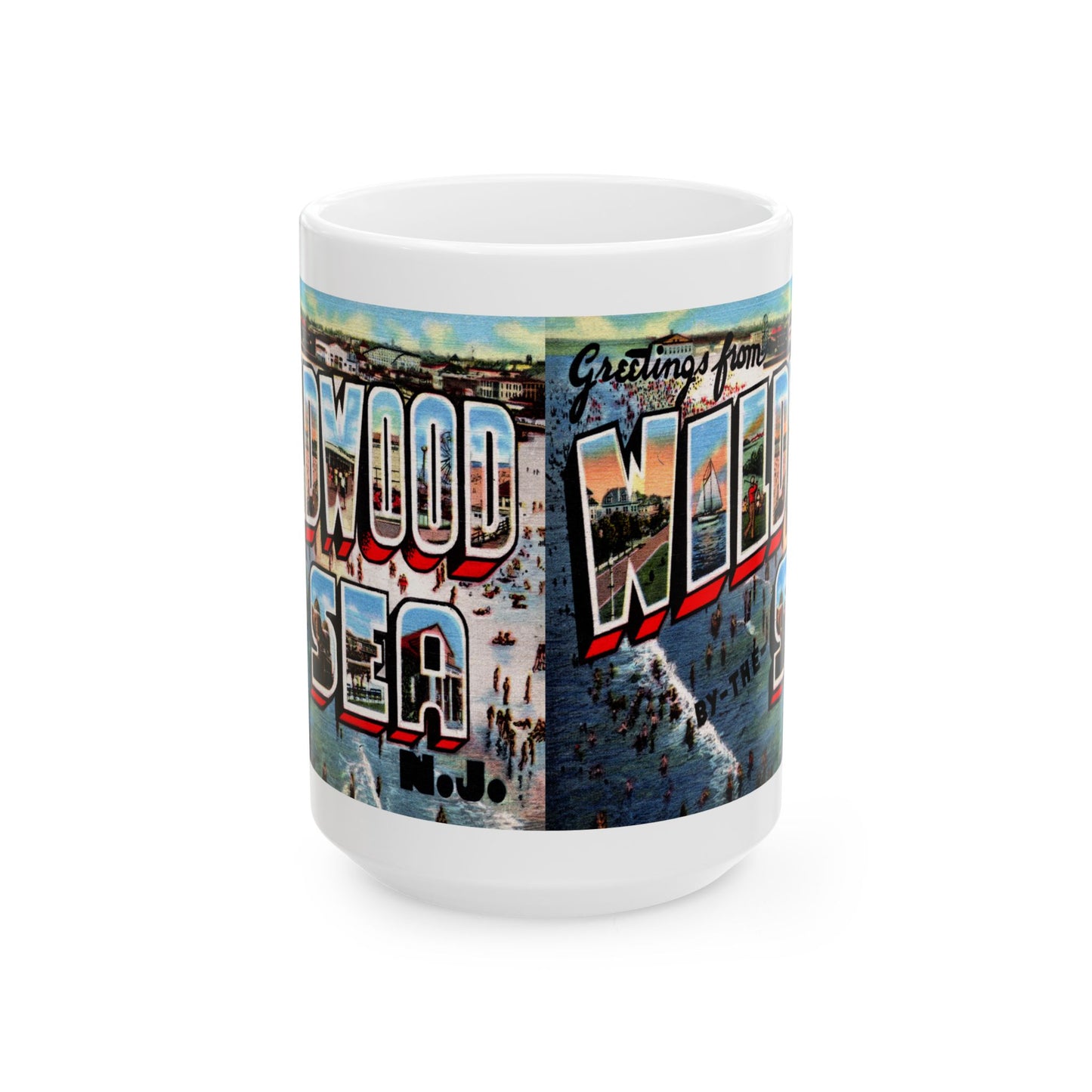 Memebly Scenic Vintage Beach Greetings from Wildwood by the Sea NJ New Jersey Coffee Mug