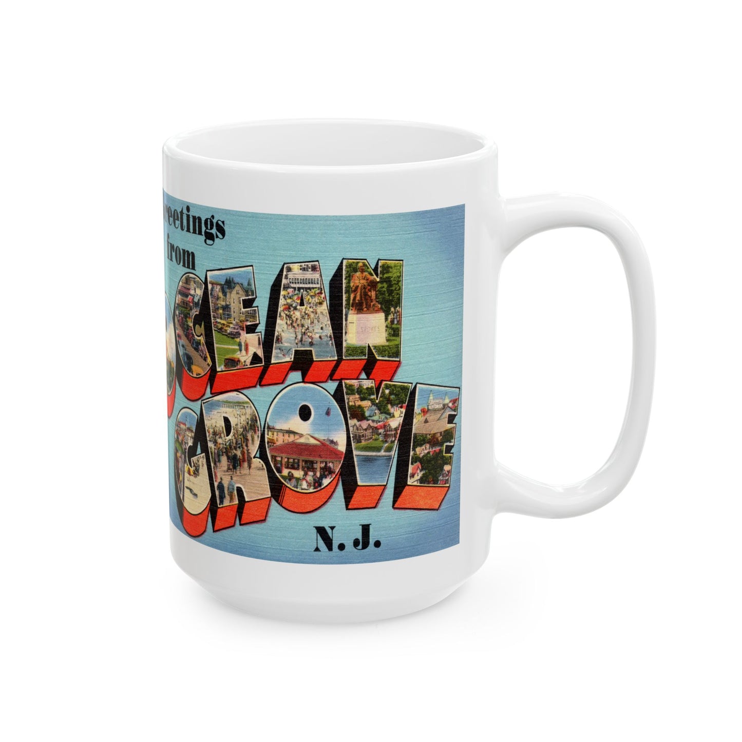 Memebly Scenic Retro Greetings from Ocean Grove NJ New Jersey Coffee Mug