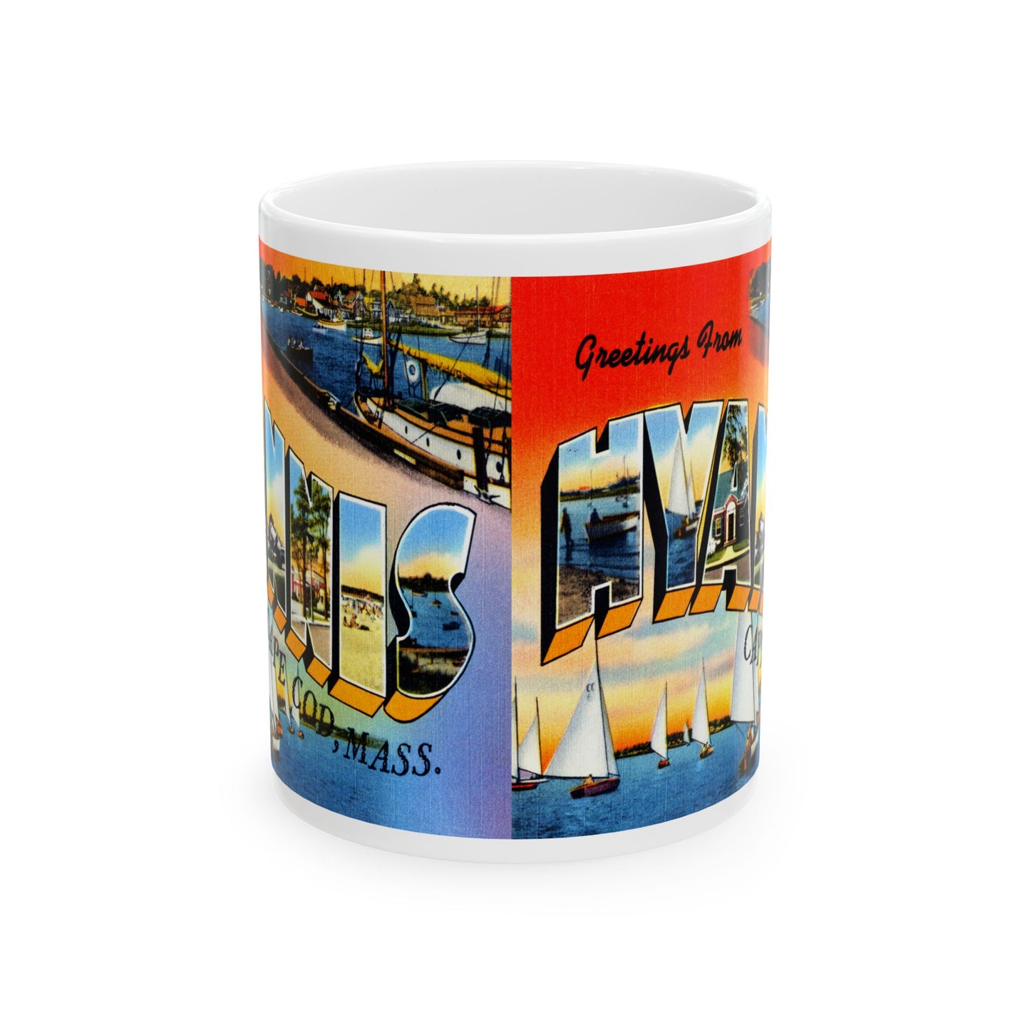 Memebly Vintage Greetings from Hyannis Cape Cod MA Massachusetts Coffee Mug