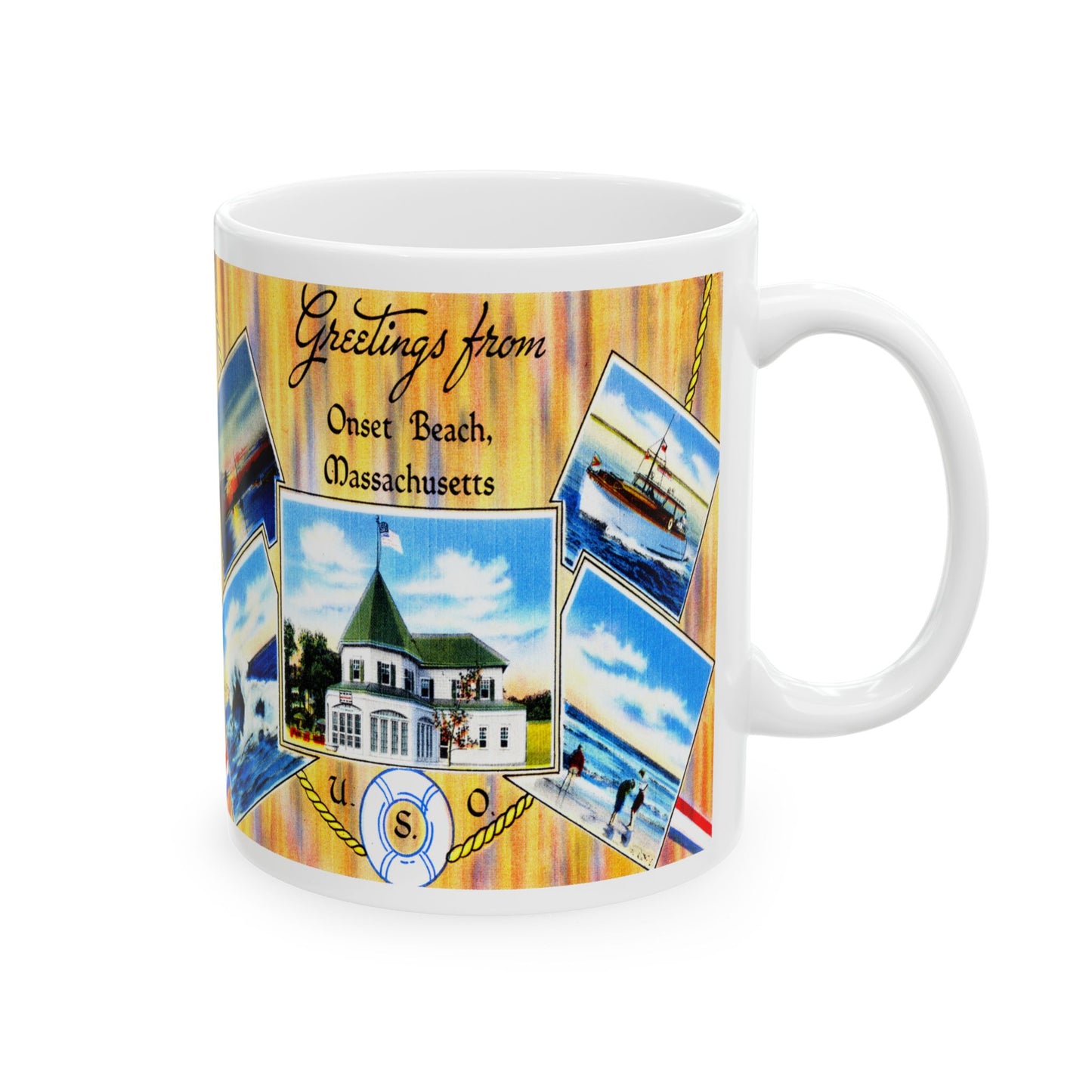 Memebly vintage Greetings from Onset Beach MA Massachusetts Coffee Mug