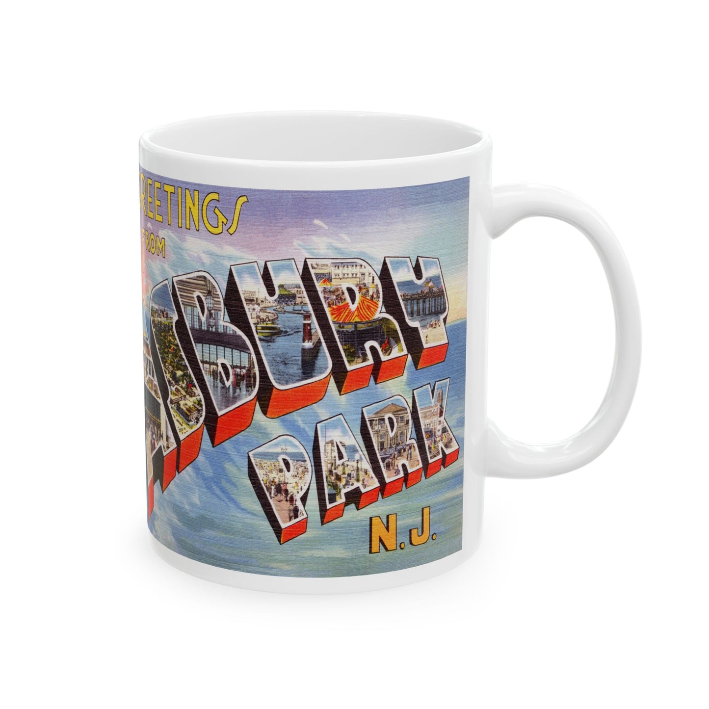 Memebly Vintage Waves Greetings from Asbury Park NJ New Jersey Coffee Mug