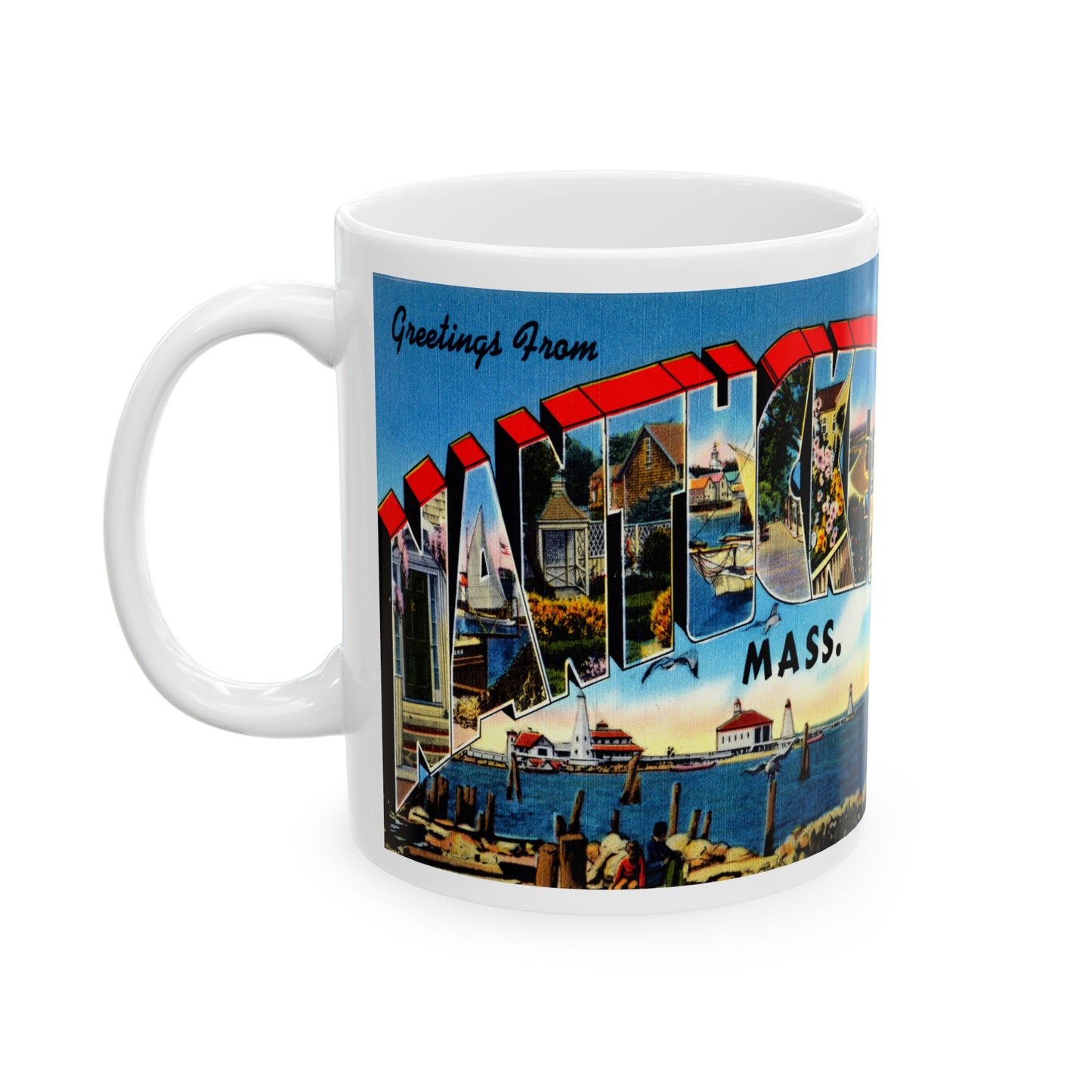 Memebly Vintage Greetings from Nantucket MA Massachusetts Coffee Mug