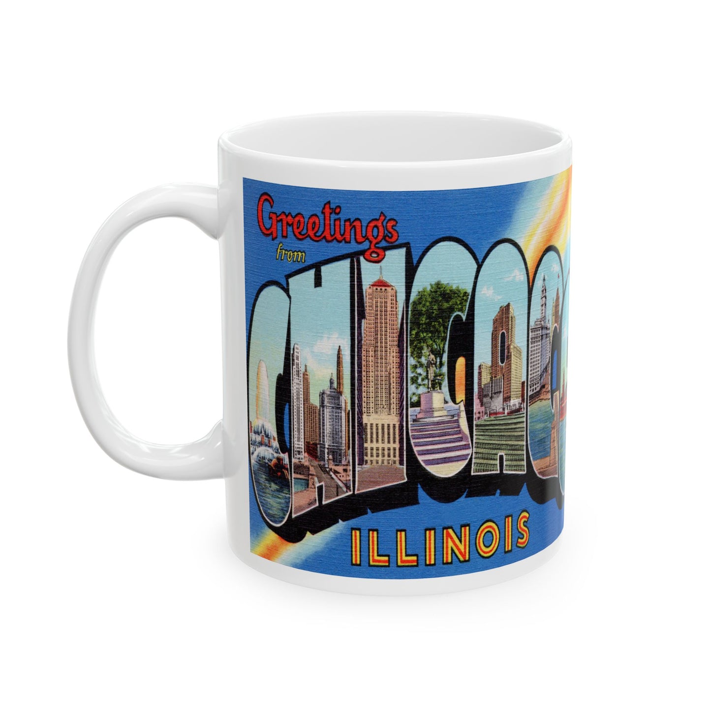 Memebly Scenic Retro Greetings from Chicago IL Coffee Mug