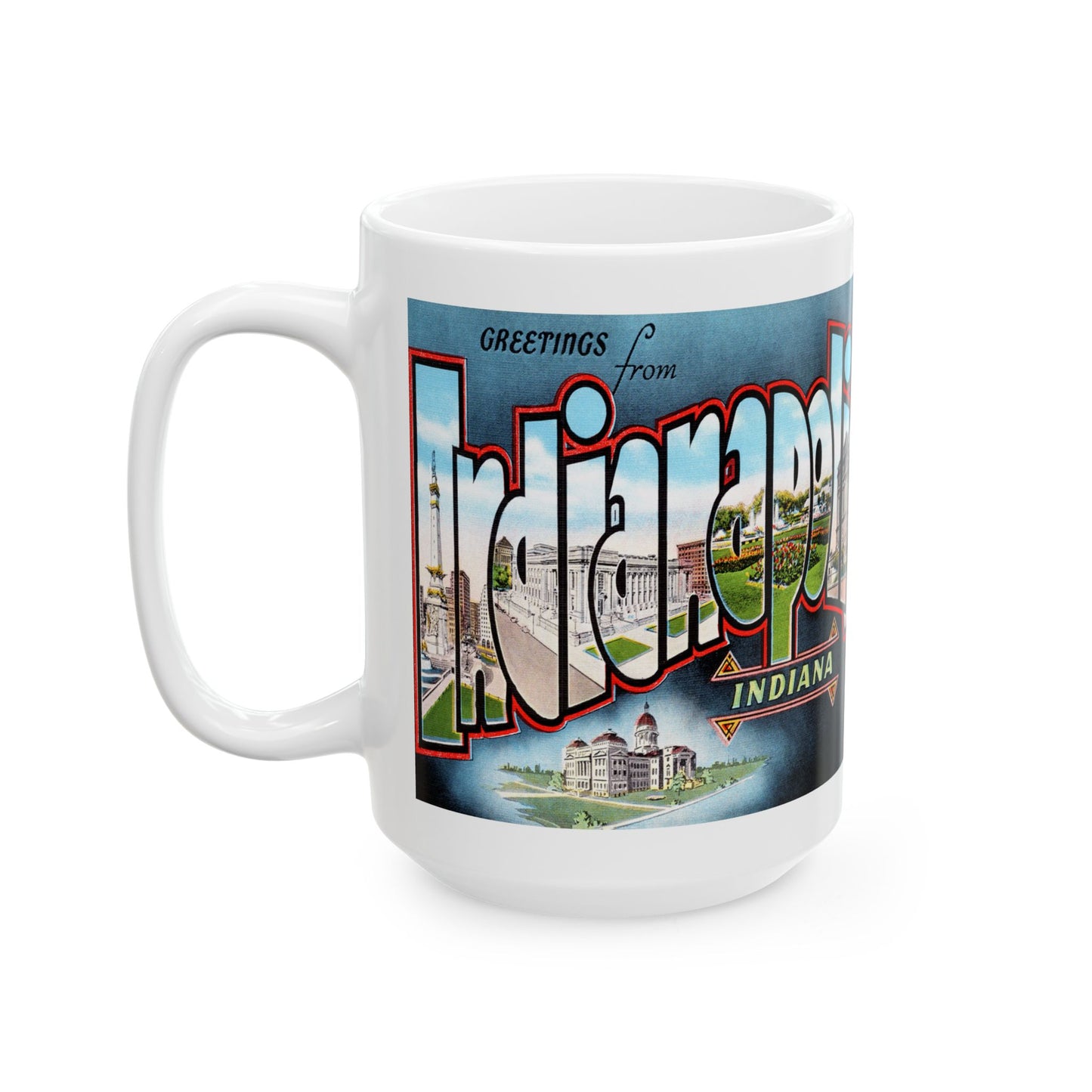 Memebly Vintage Scenic Buildings Greetings from Indianapolis IN Indiana Coffee Mug