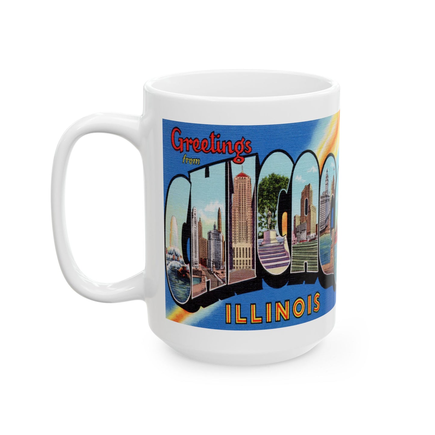 Memebly Scenic Retro Greetings from Chicago IL Coffee Mug