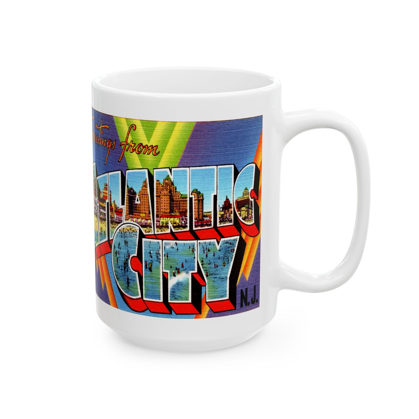 Memebly Vintage Greetings from Atlantic City NJ New Jersey Coffee Mug