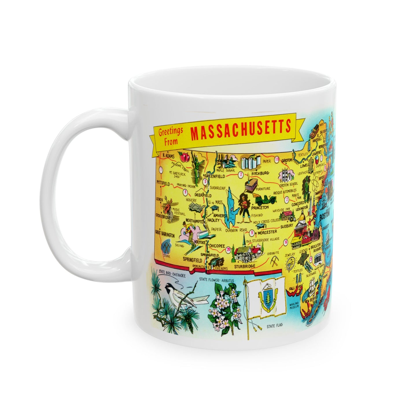 Memebly Retro  Greetings from Massachusetts MA Map Coffee Mug