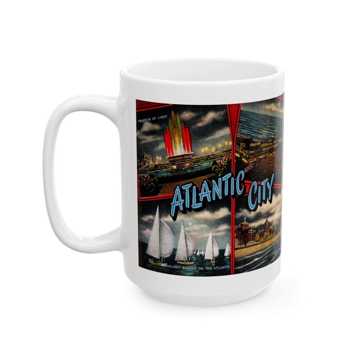 Memebly Vintage NIght time Greetings from Atlantic City NJ New Jersey Coffee Mug