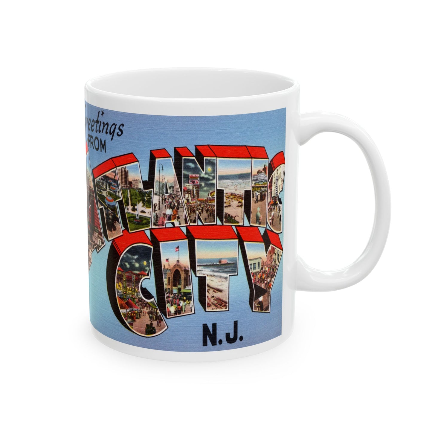 Memebly Scenic Retro Greetings from Atlantic City NJ New Jersey Coffee Mug