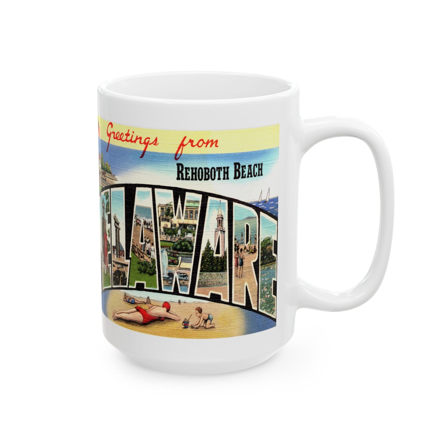 Memebly Vintage Scenic Greetings Rehoboth Beach DE Delaware Coffee Mug