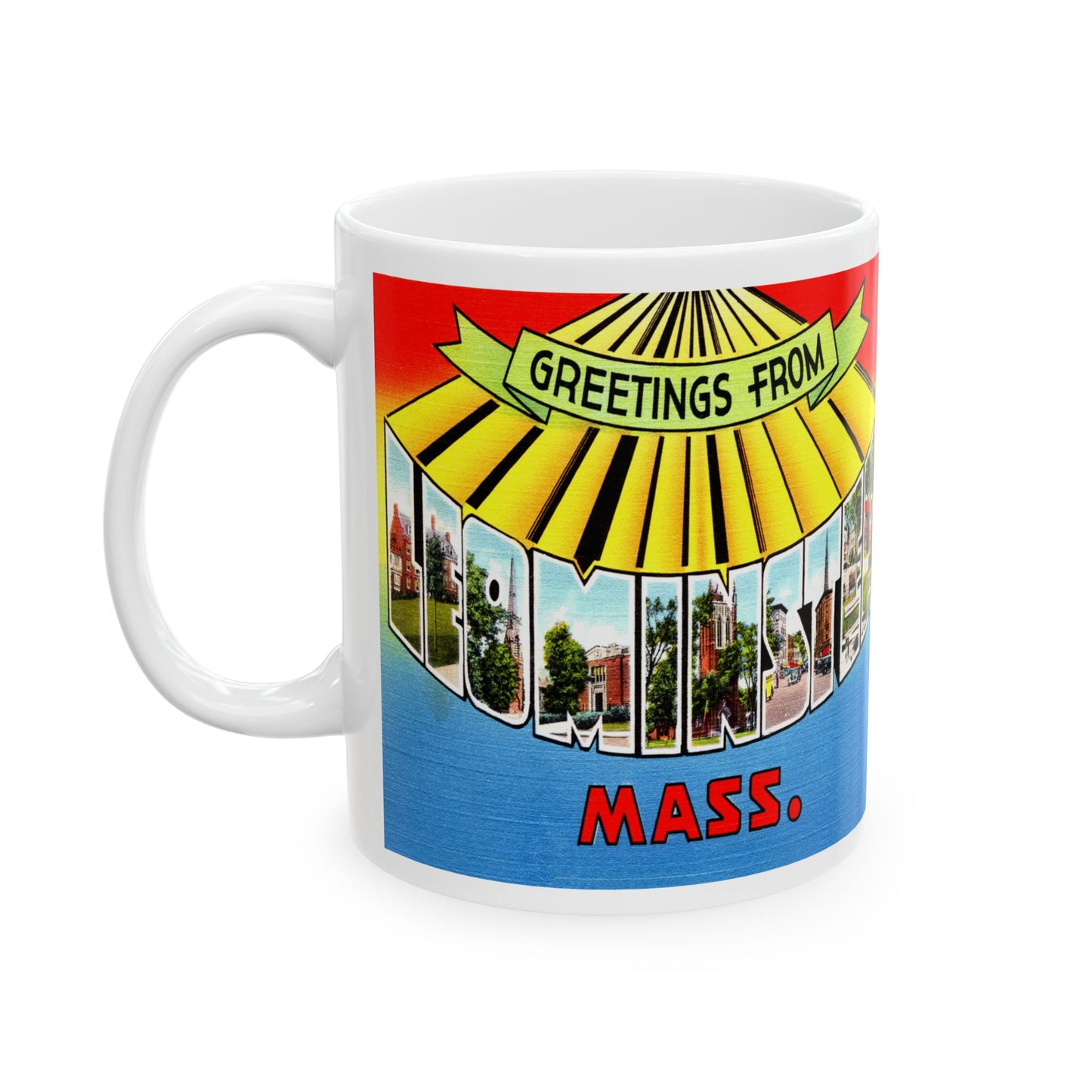 Memebly Vintage Greetings from Leominster MA Massachusetts Coffee Mug